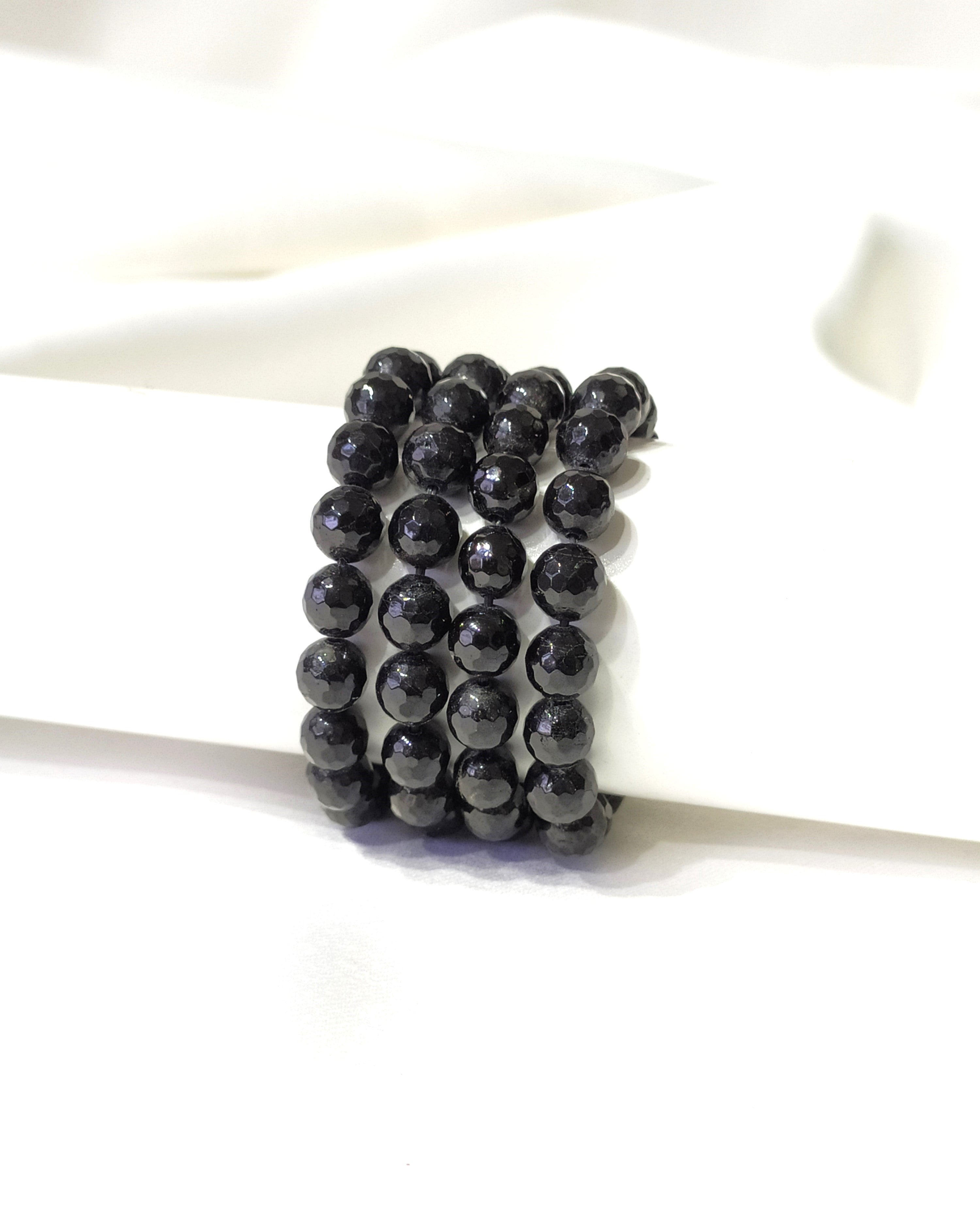 Faceted Black Tourmaline Beads Bracelet, Crystal Bracelet. DestGlow