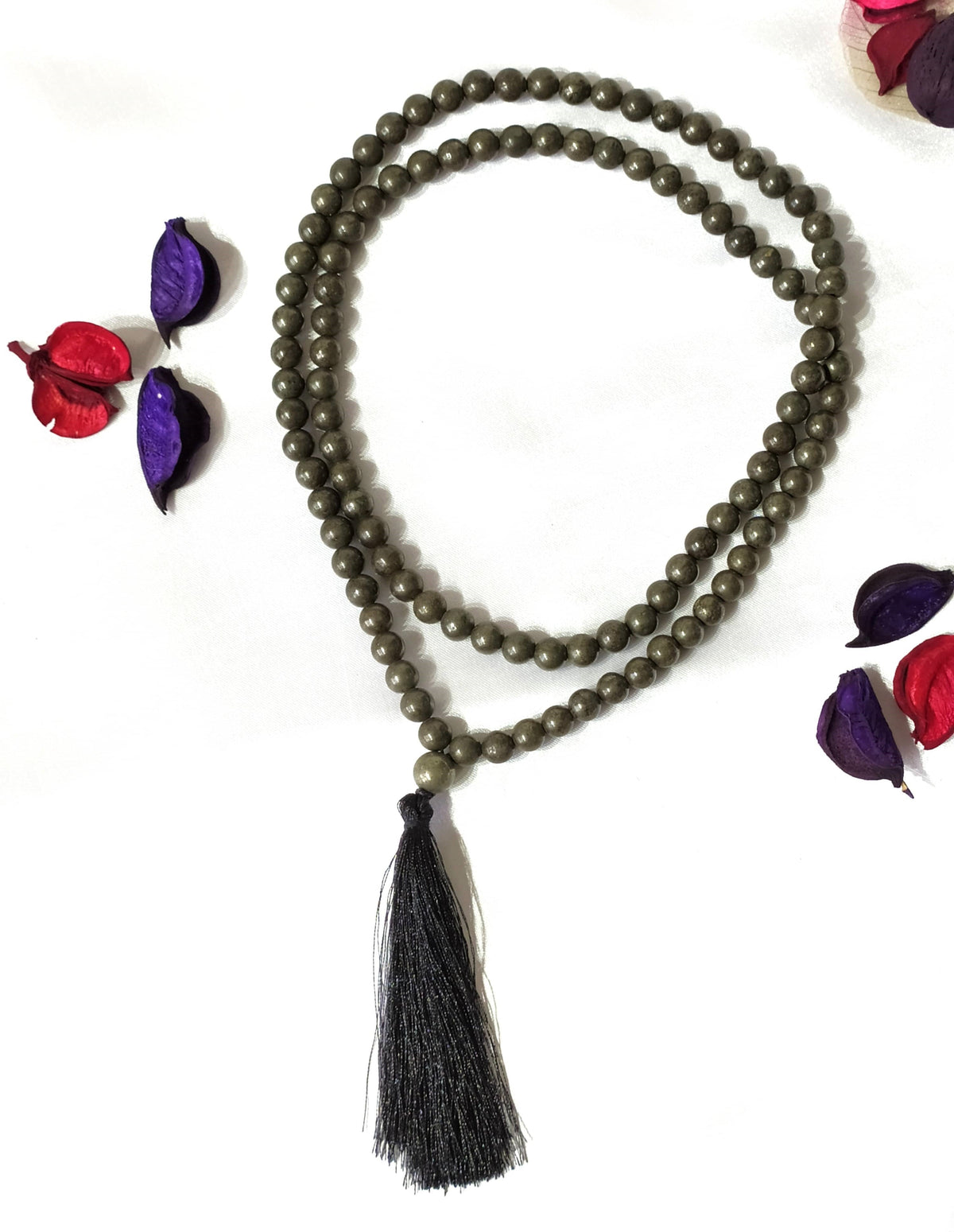Pyrite Gemstone Mala, 108 Prayer Bead Mala. DestGlow