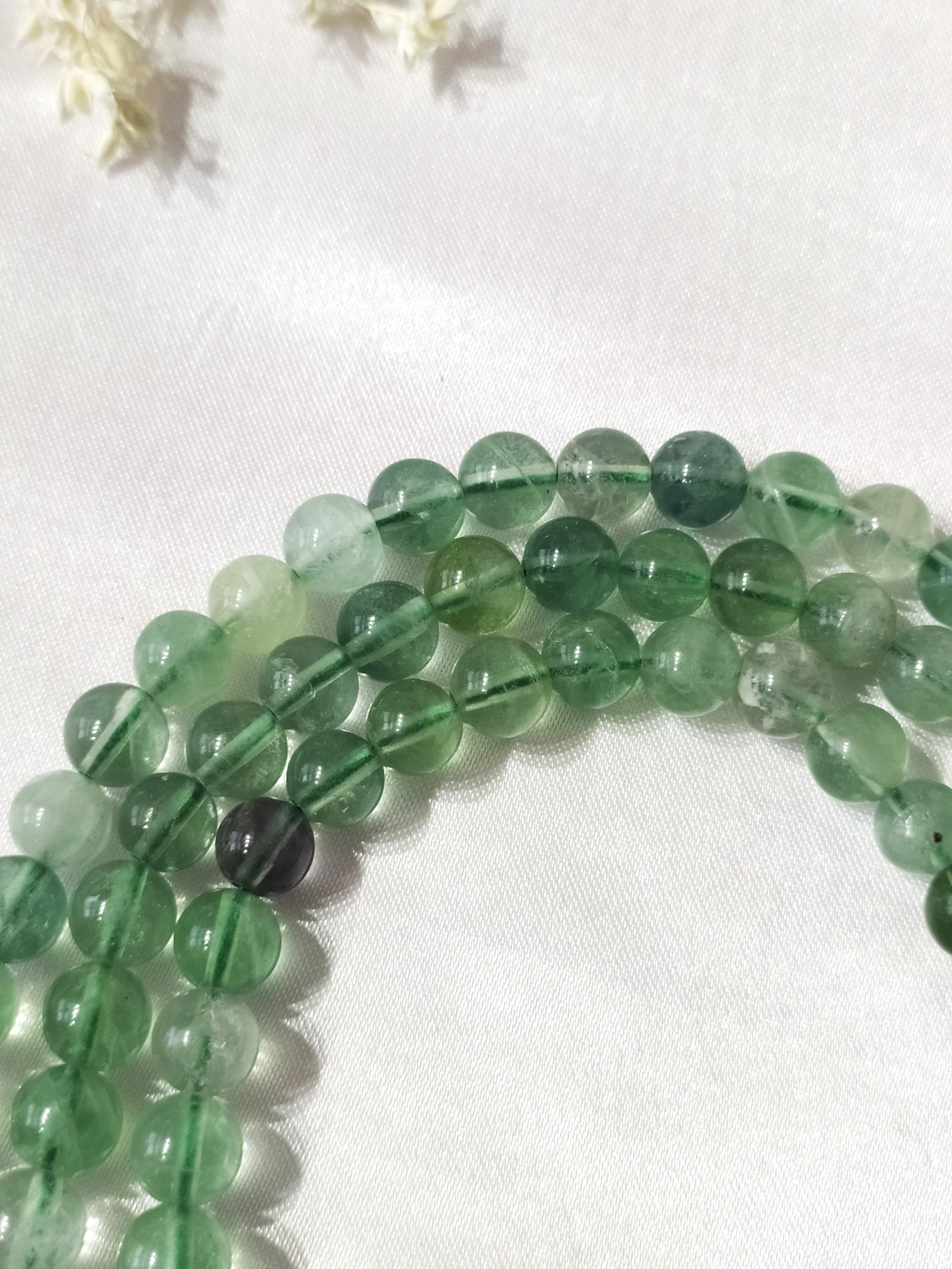 Green Fluorite Gemstone Mala, 108 Prayer Bead Mala. DestGlow