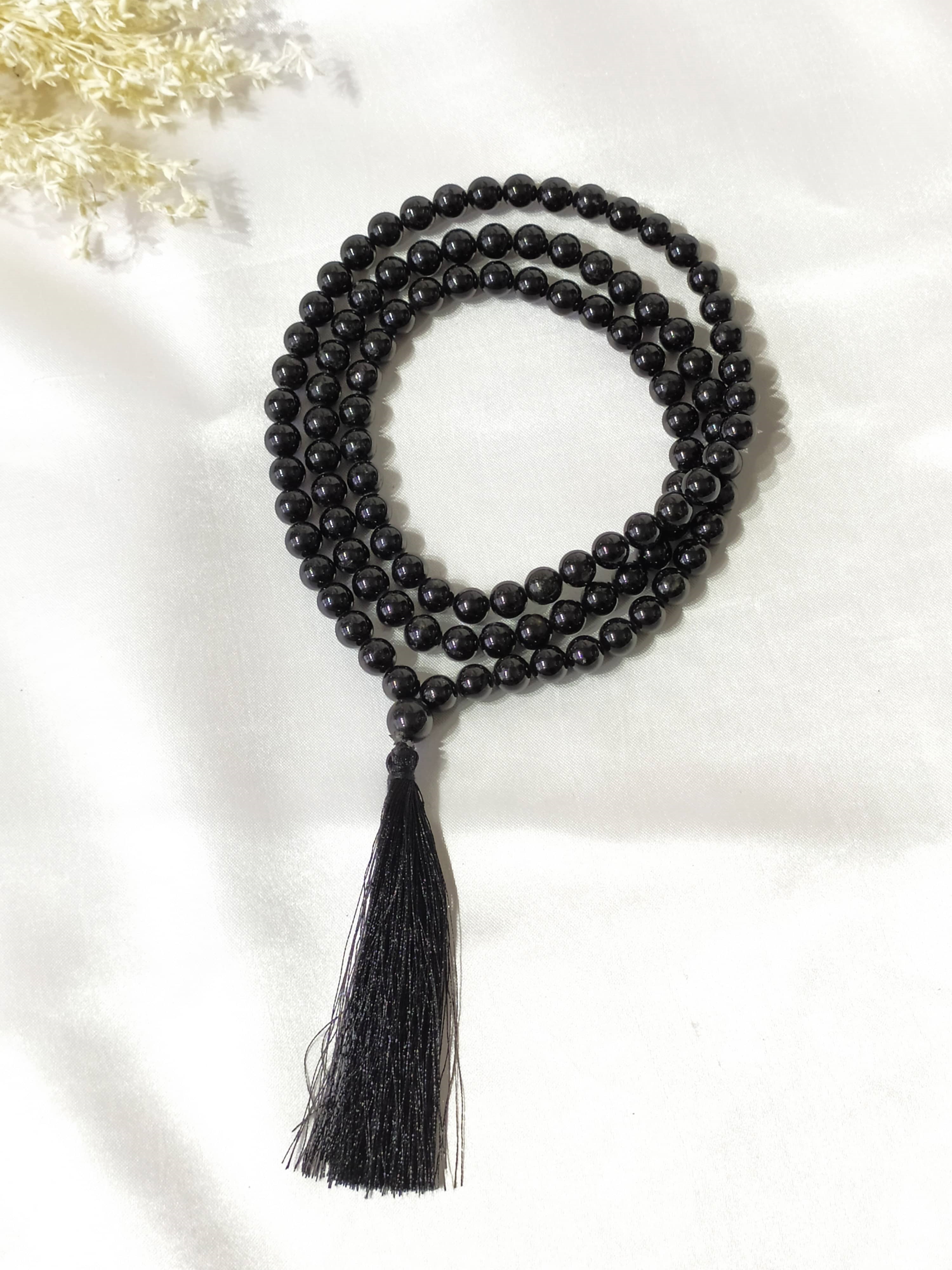 Black Obsidian Gemstone Mala, 108 Prayer Bead Mala. DestGlow