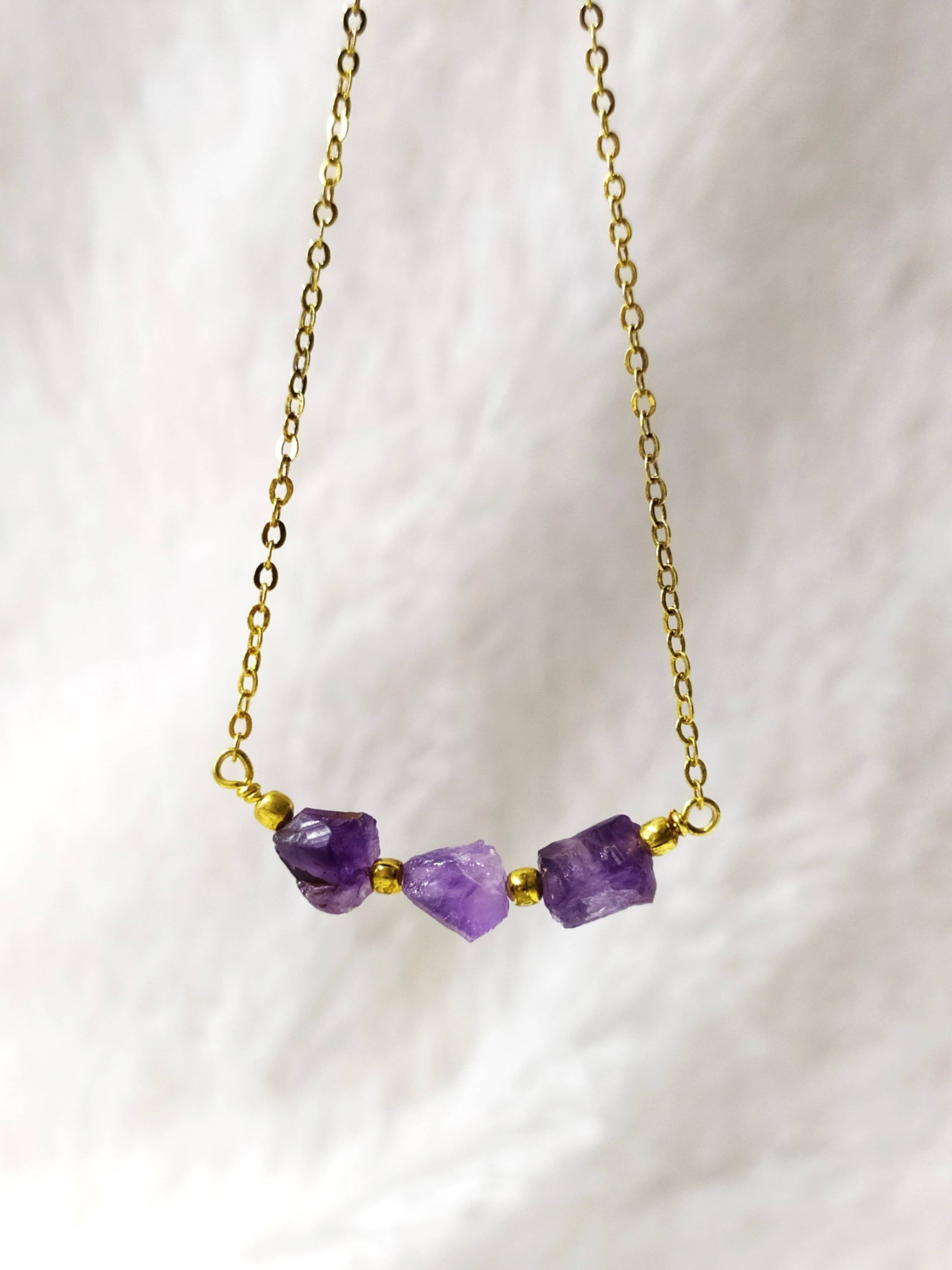Raw Amethyst Crystal Necklace, Raw Amethyst Necklace DestGlow