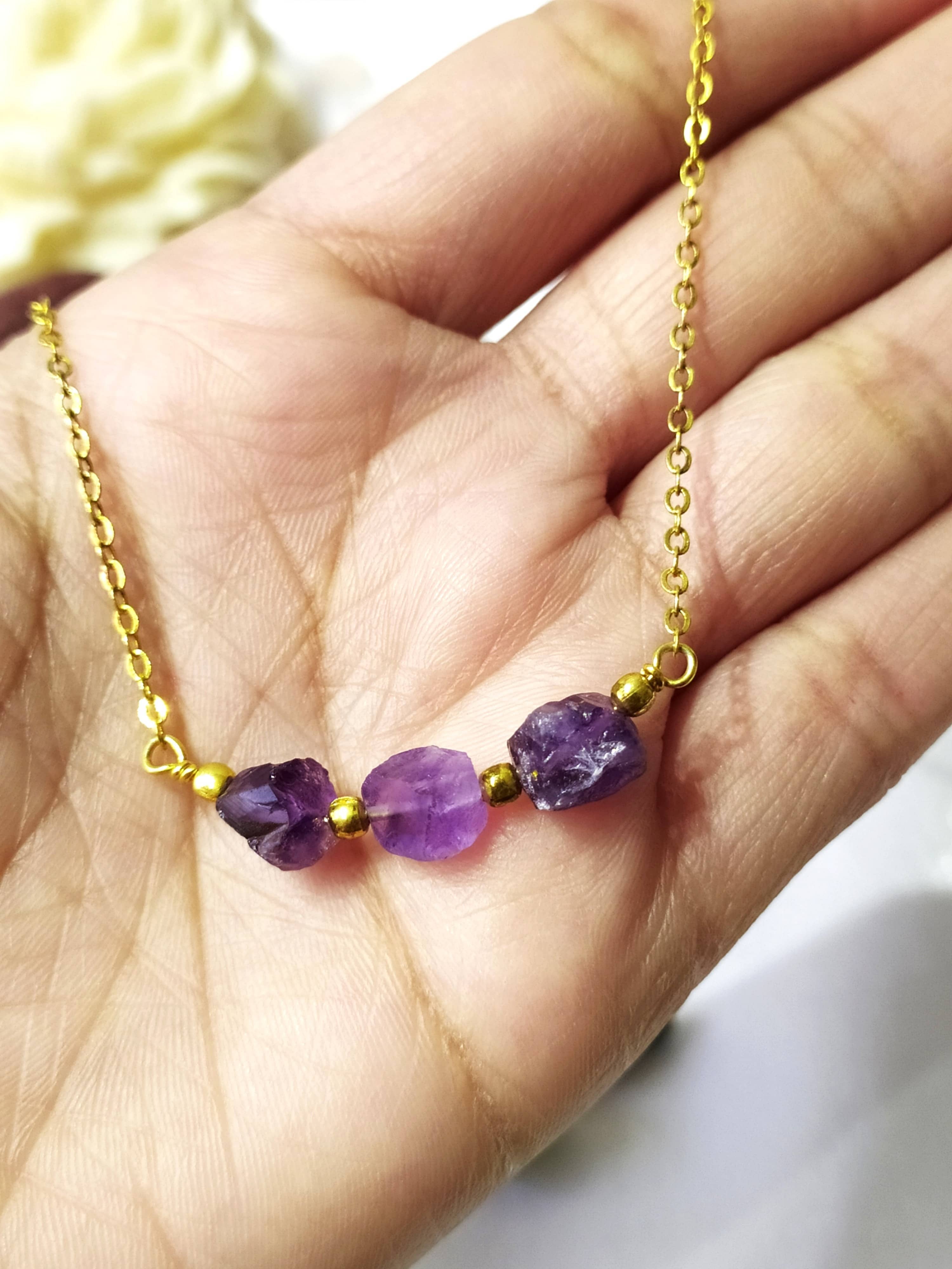 Raw Amethyst Crystal Necklace, Raw Amethyst Necklace DestGlow