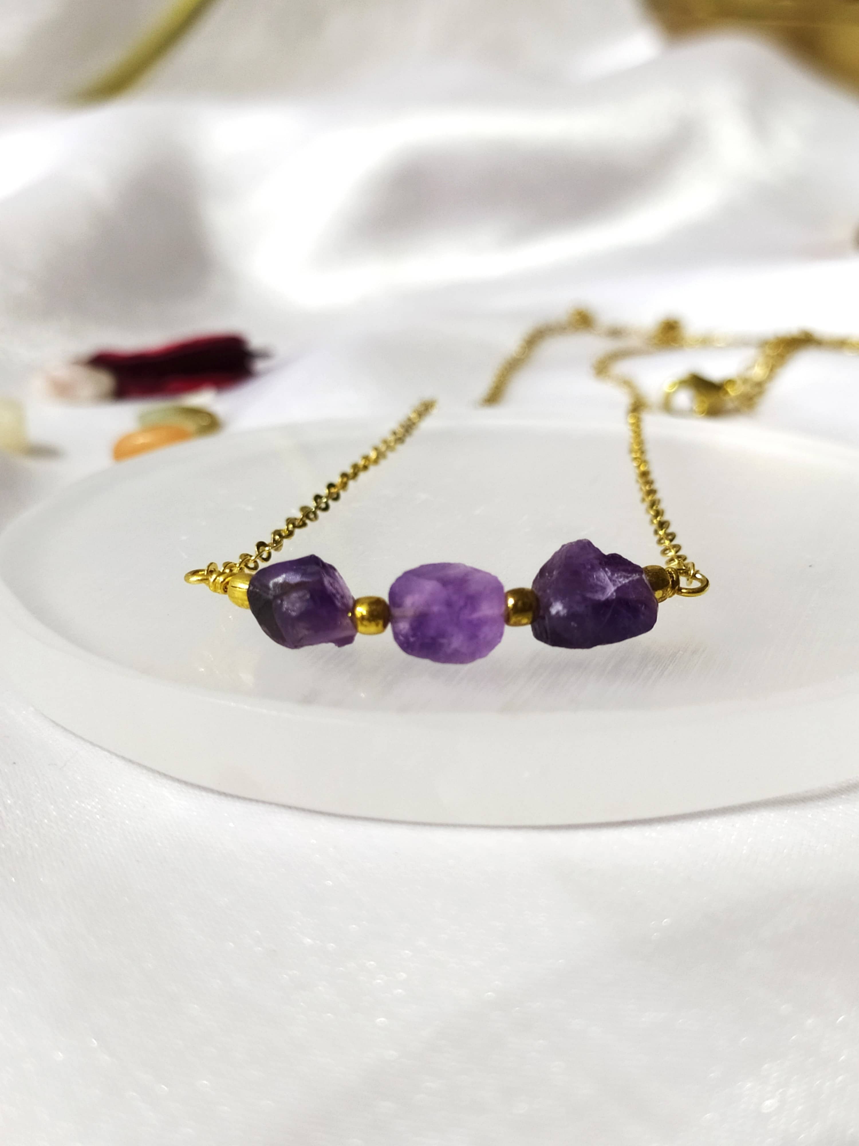 Raw Amethyst Crystal Necklace, Raw Amethyst Necklace DestGlow