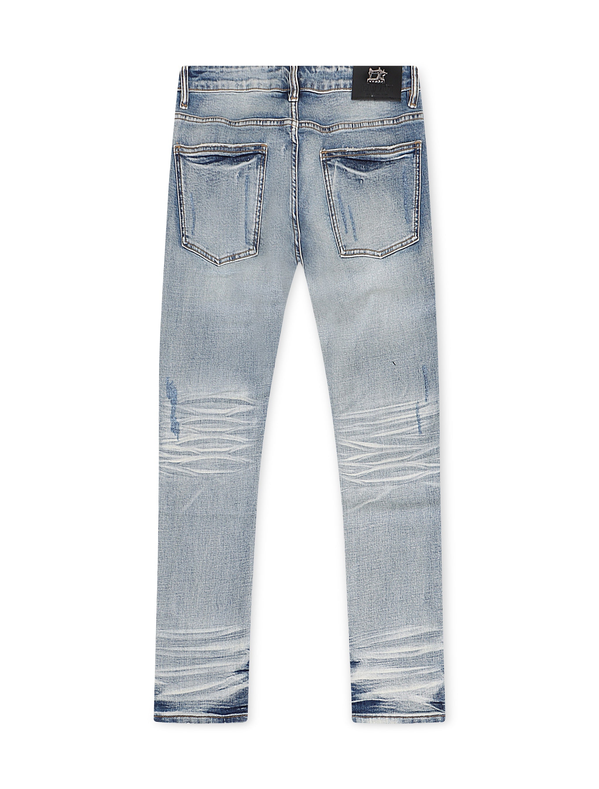 Damati Distressed Slim Fit Stretch Jeans - Light Blue by Denim Exchange