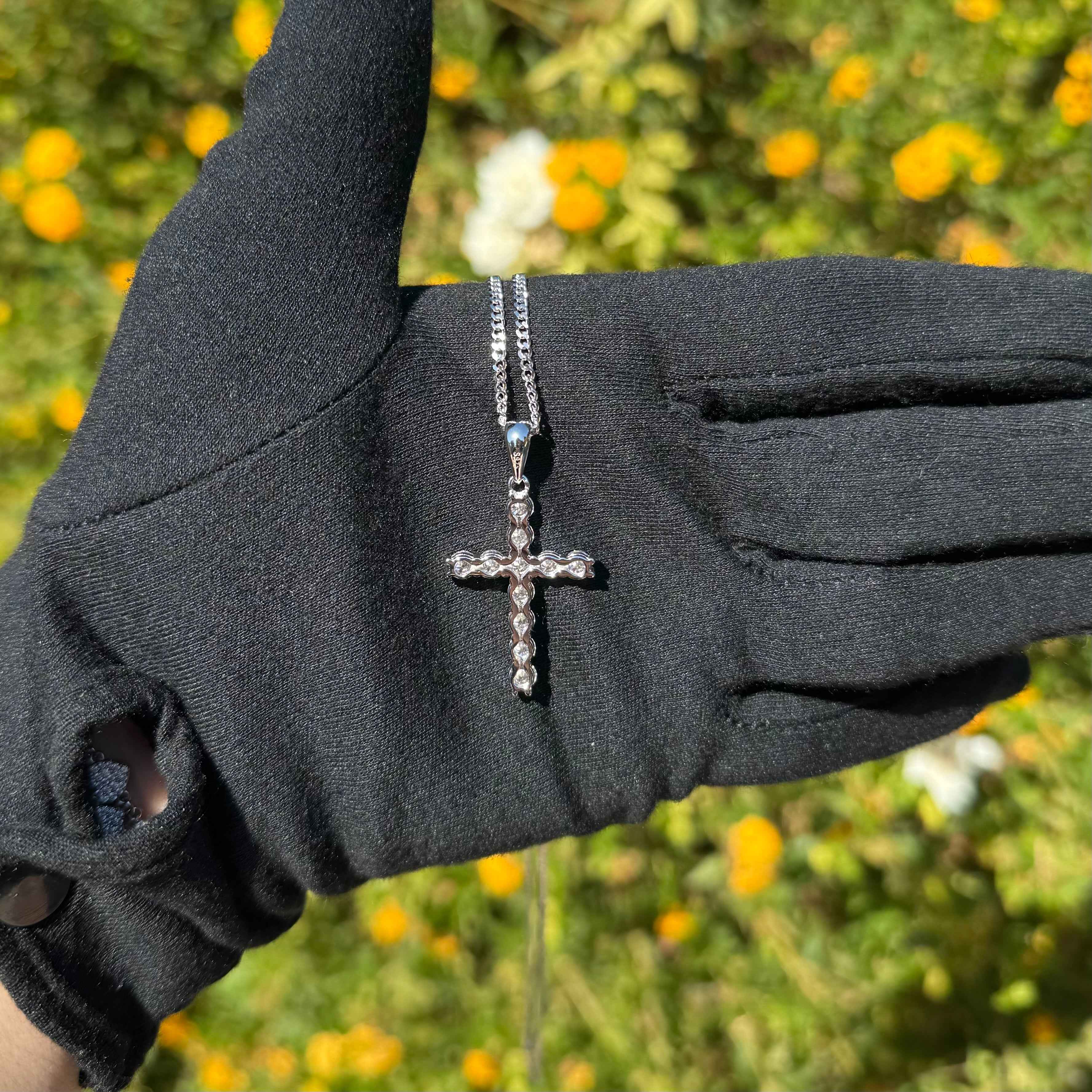 Moissanite Cross Pendant with Necklace in Silver
