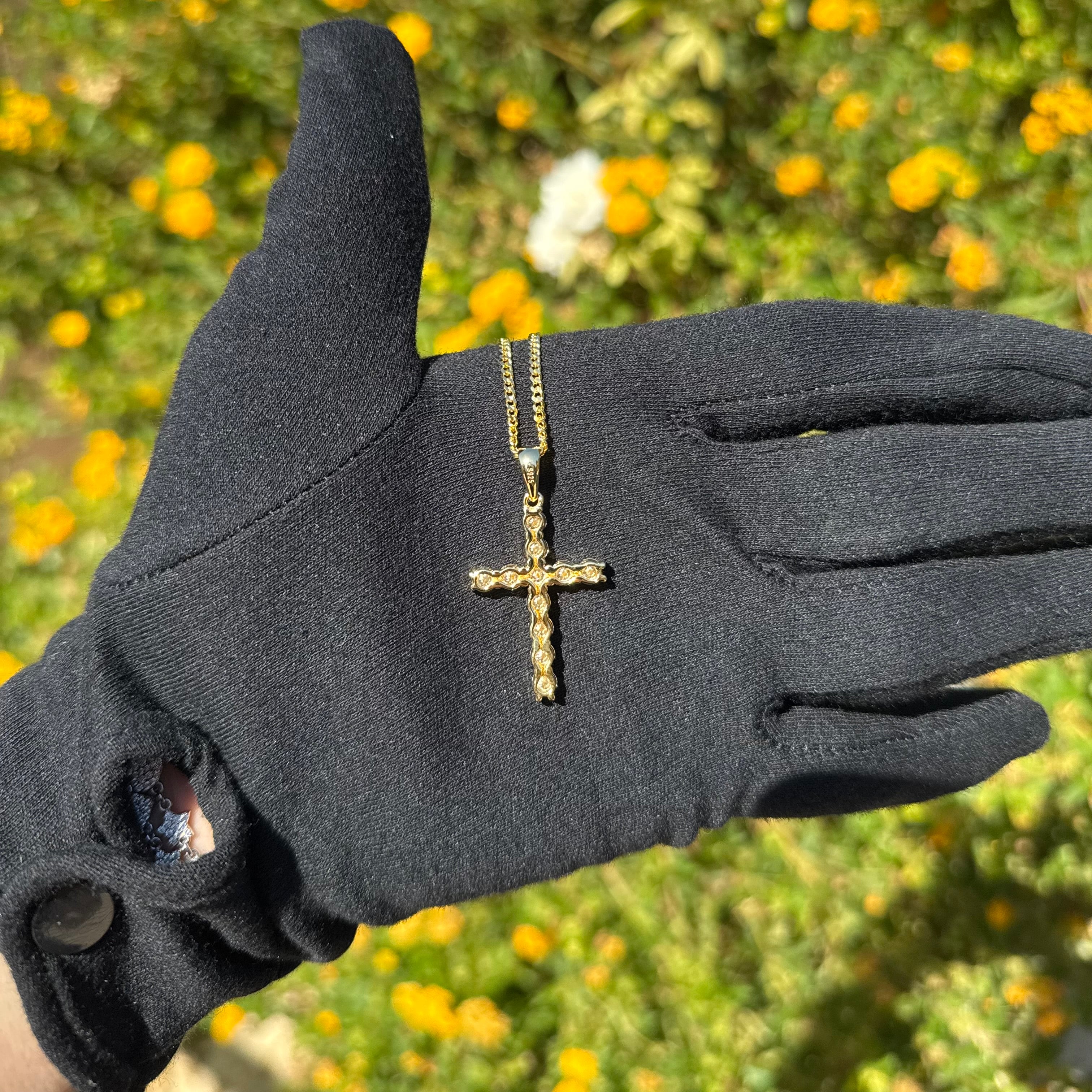 Moissanite Cross Pendant with Necklace in Yellow Gold - DestGlow