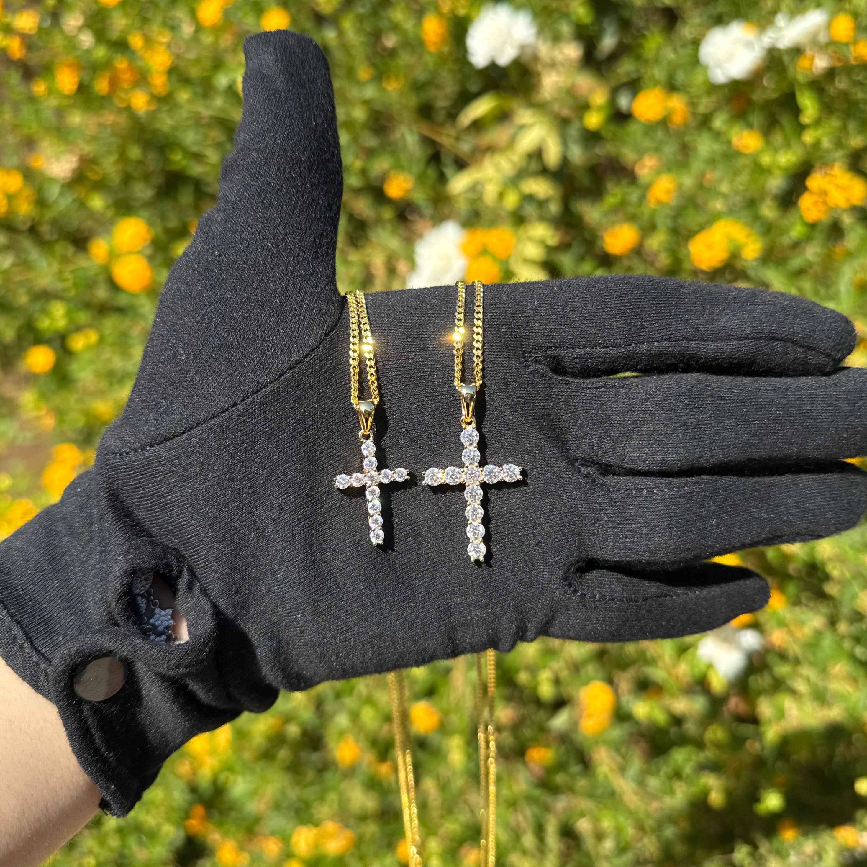 Moissanite Cross Pendant with Necklace in Yellow Gold