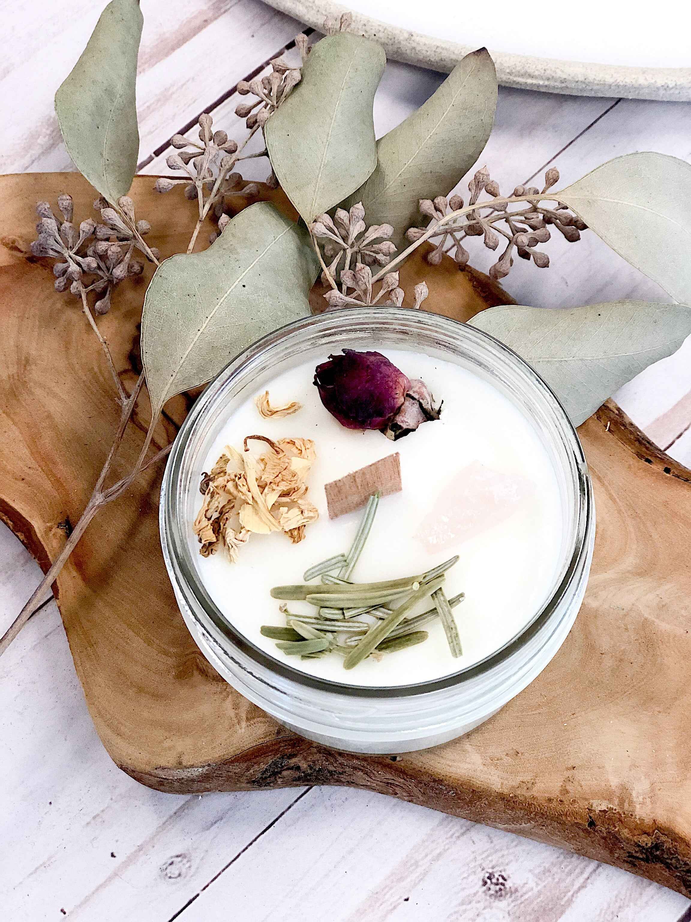 Fertility candle / crystal candle / abundance candle / butter me up organics / intention candle