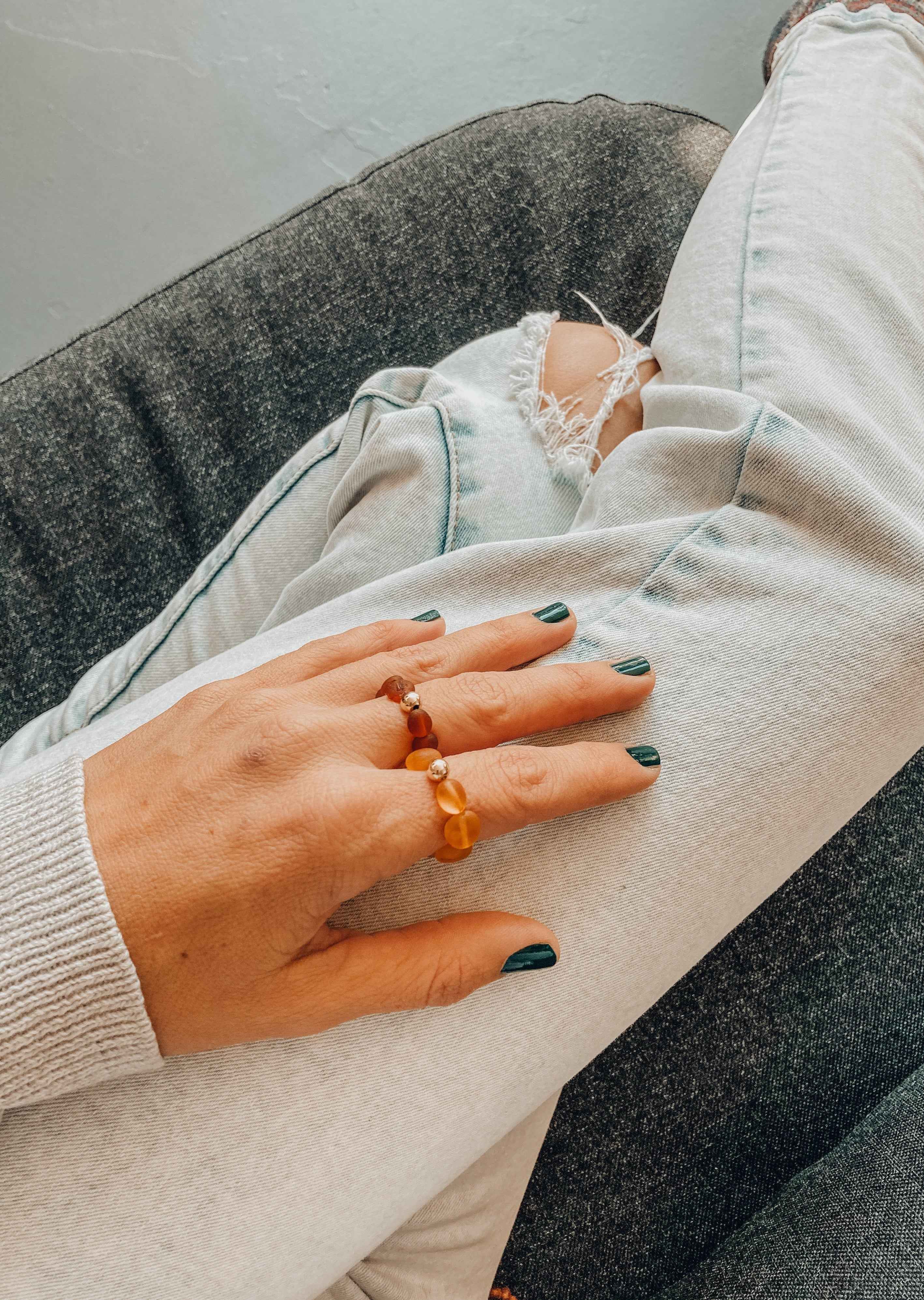 Raw Honey Baltic Amber + 14K Gold Filled || Beaded Stretch Ring