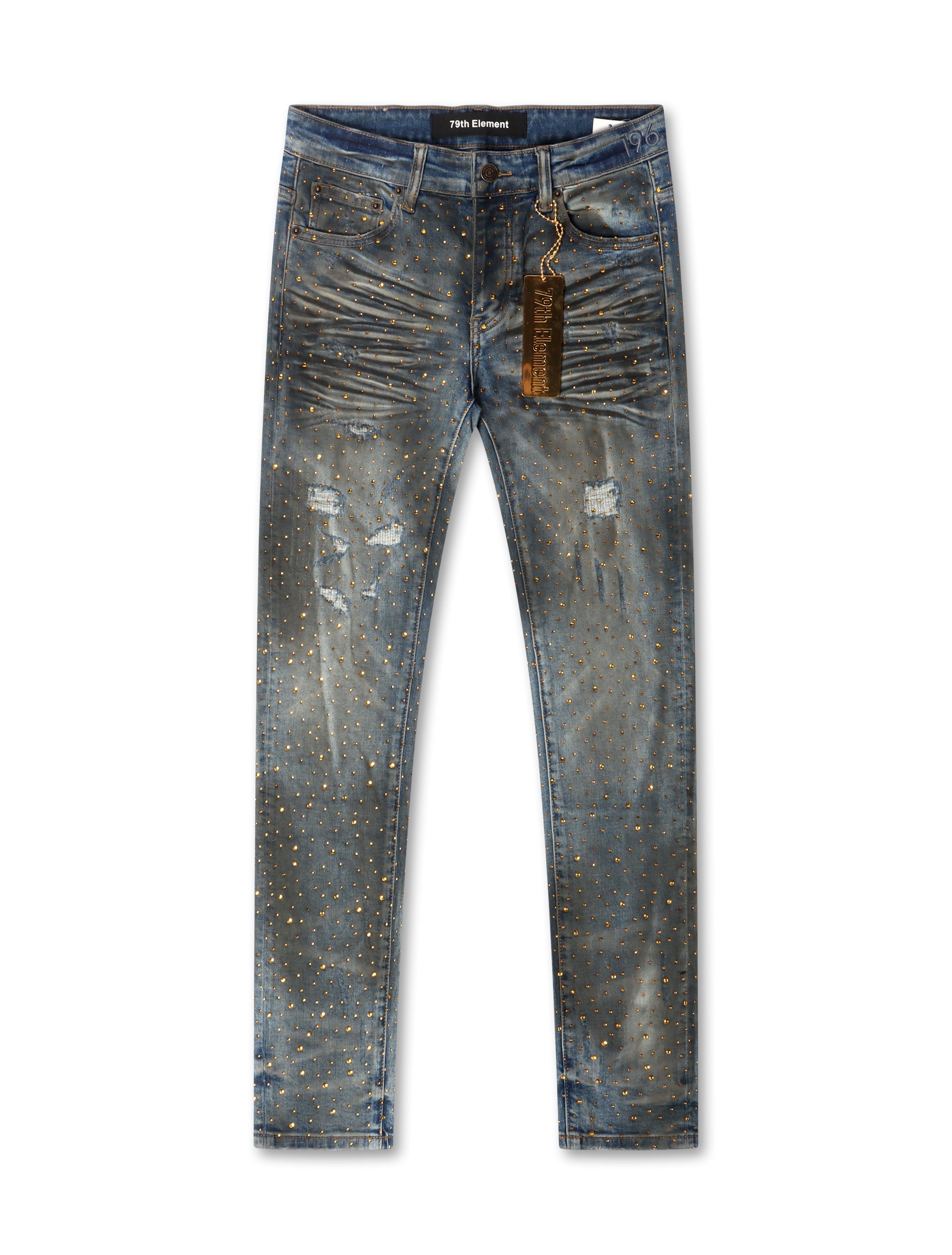 79th Element Gold Rhinestone Denim - Blue by Denim Exchange