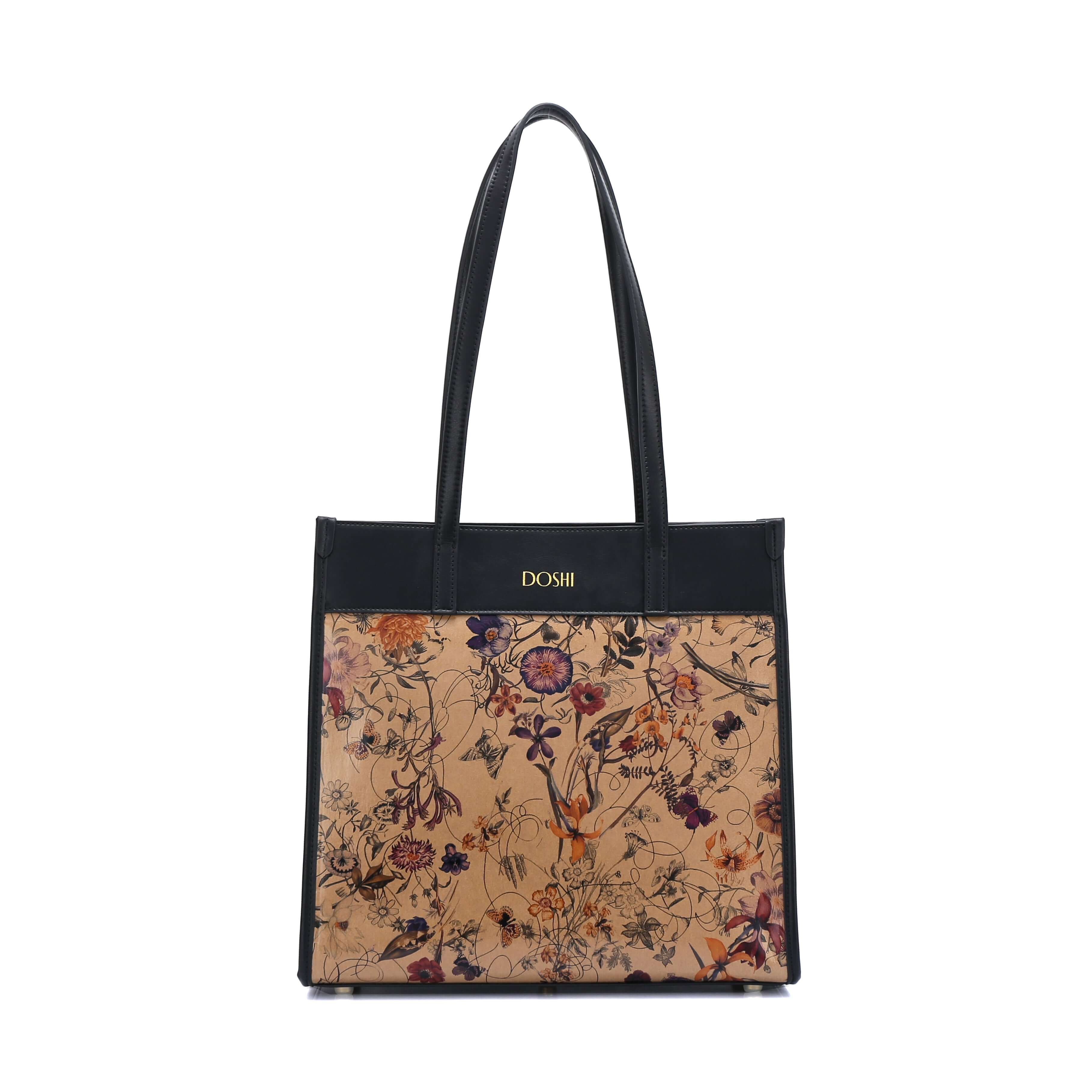 Portrait tote 2 - floral kraft paper vegan tote DestGlow