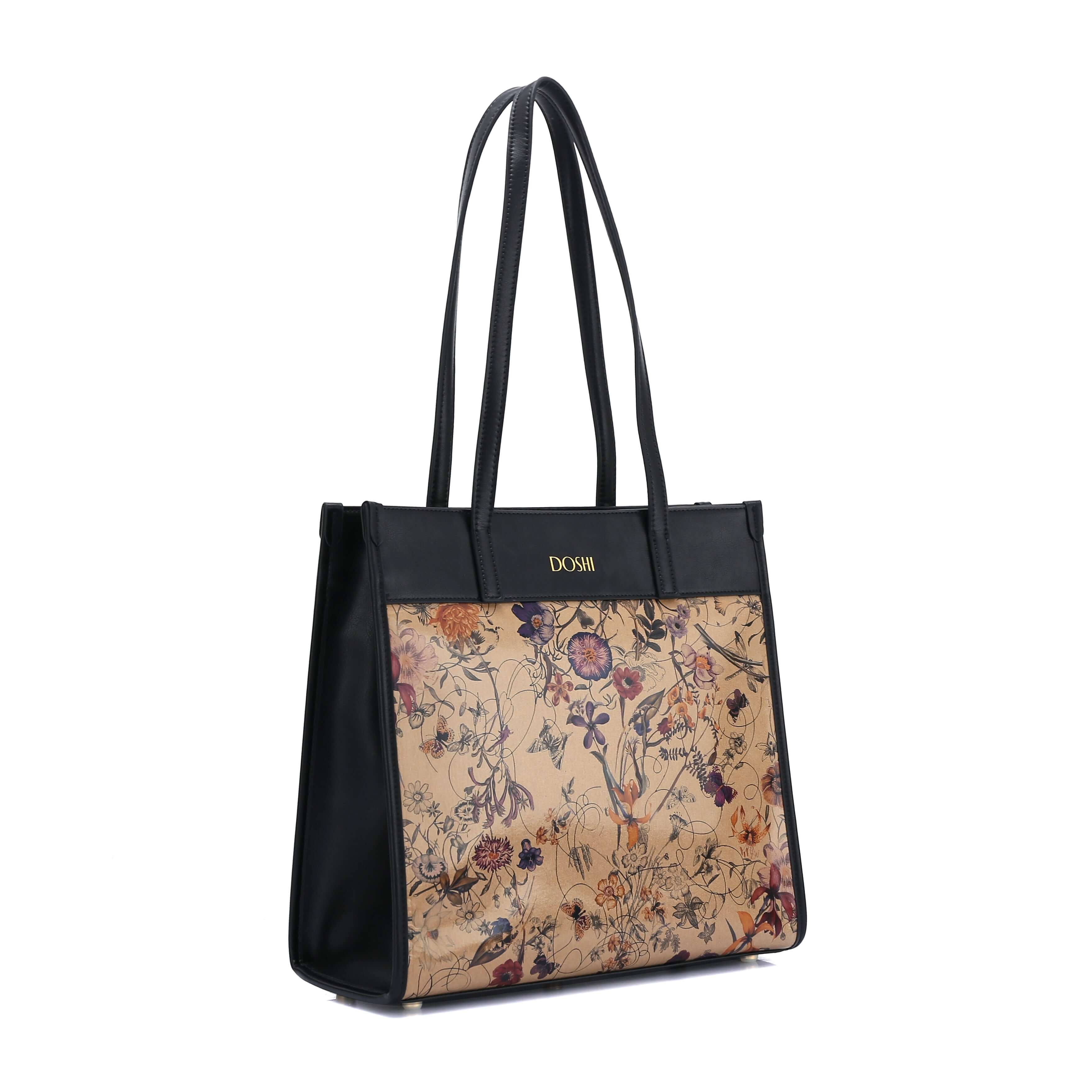 Portrait tote 2 - floral kraft paper vegan tote DestGlow