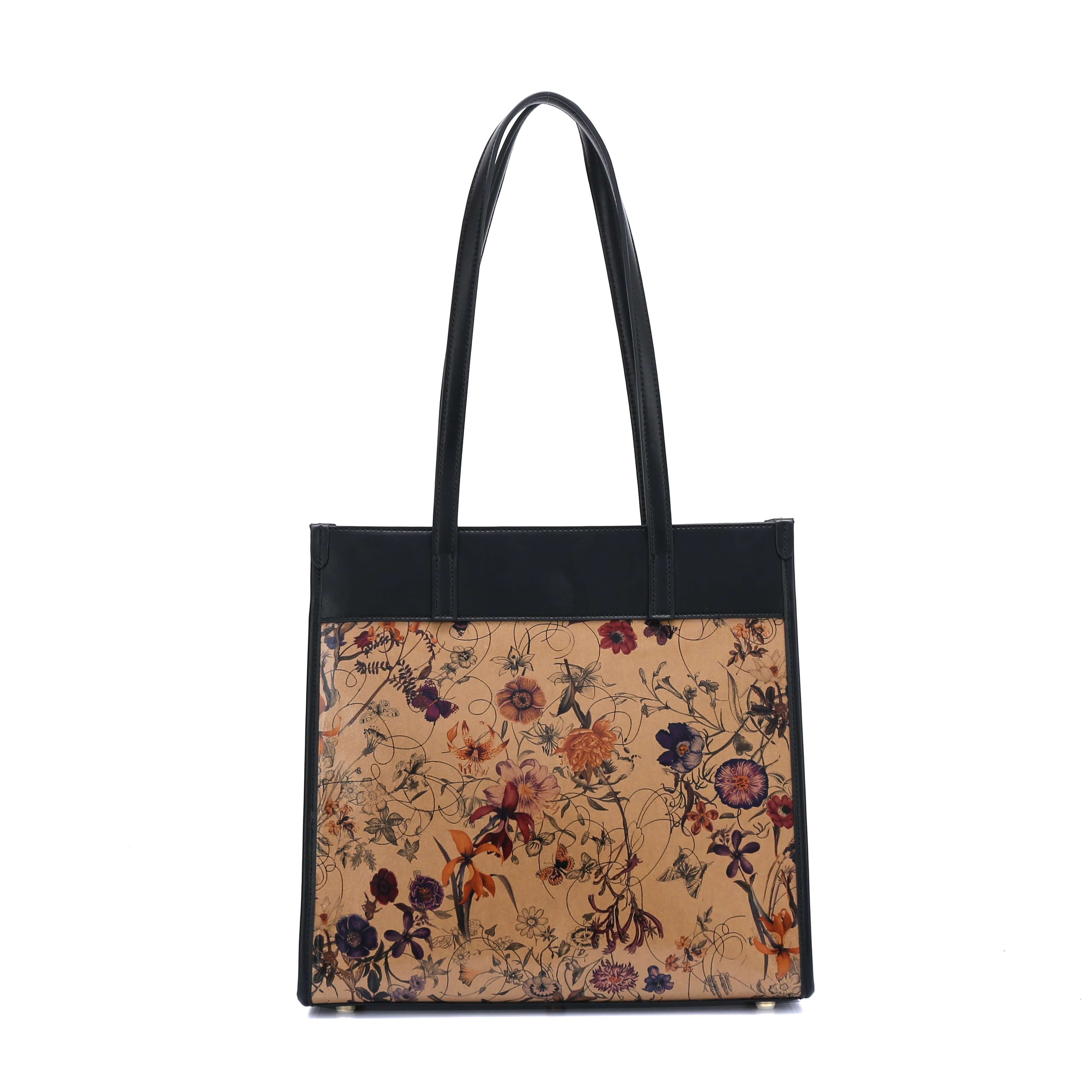 Portrait tote 2 - floral kraft paper vegan tote DestGlow