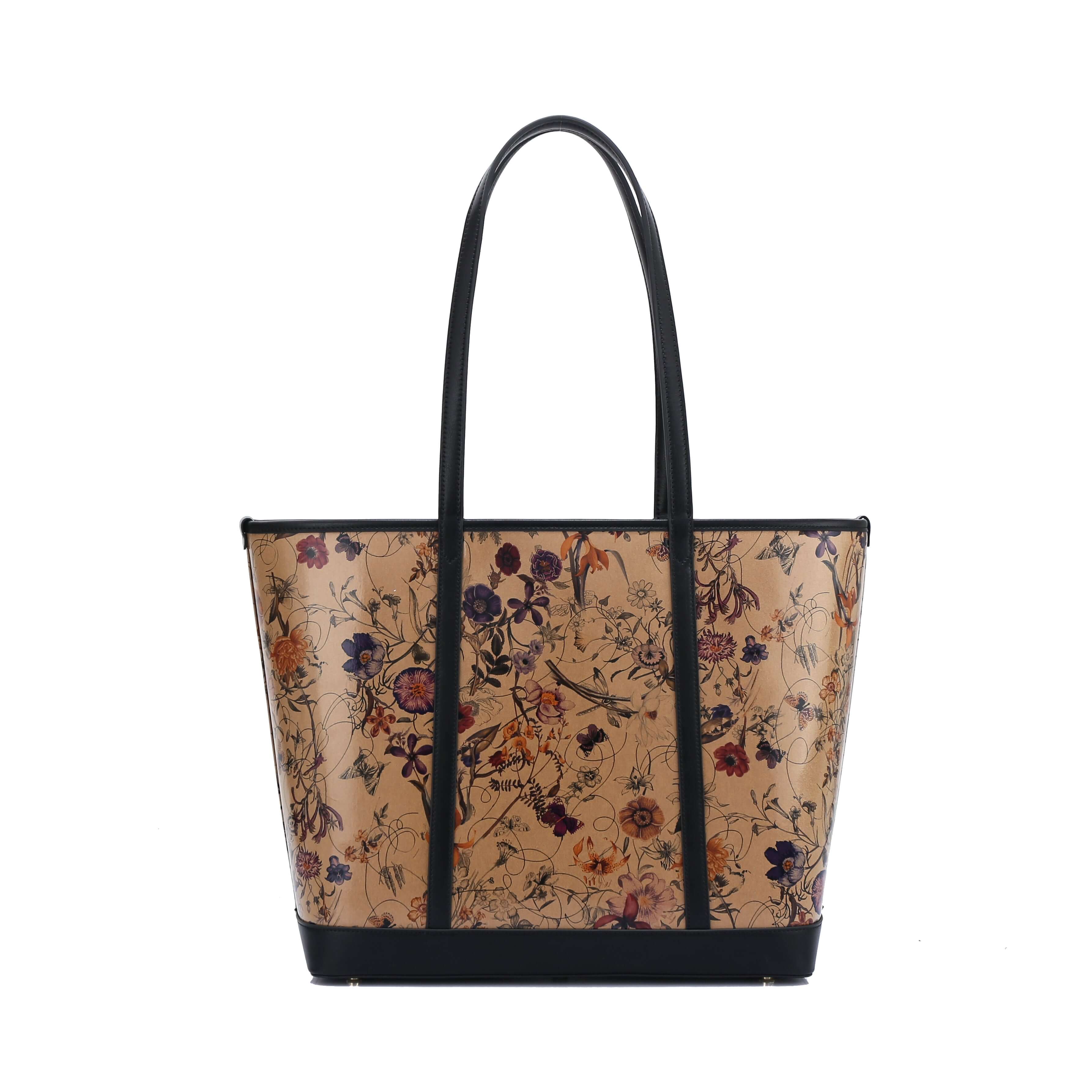 The Standard : Large Floral Kraft Paper Vegan Leather Tote by Doshi FCSA