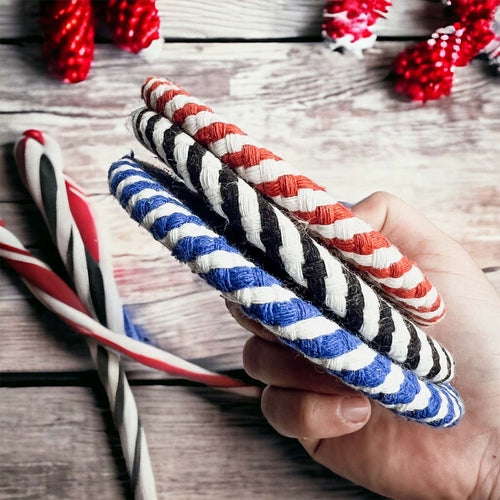 Braided Cotton Coasters 4-Pack - Candy Cane Stripe Pattern (Black, Red or Blue)