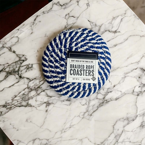 Braided Cotton Coasters 4-Pack - Candy Cane Stripe Pattern (Black, Red or Blue)