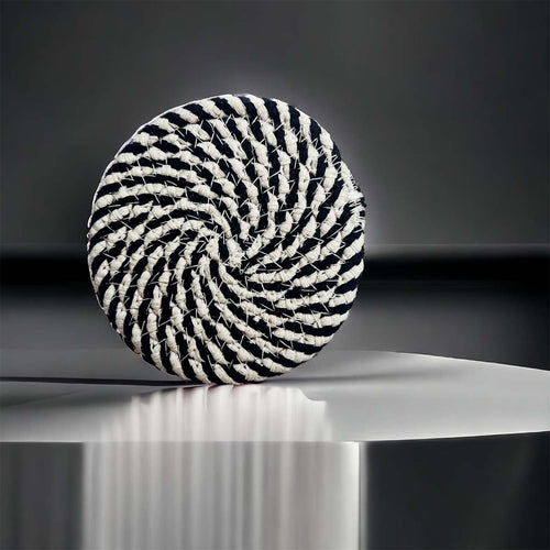 Braided Cotton Coasters 4-Pack - Candy Cane Stripe Pattern (Black, Red or Blue)