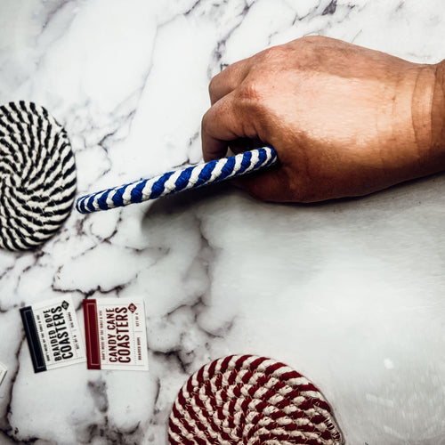 Braided Cotton Coasters 4-Pack - Candy Cane Stripe Pattern (Black, Red or Blue)