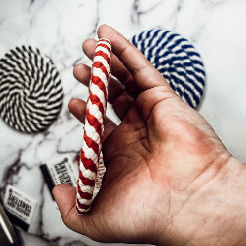 Braided Cotton Coasters 4-Pack - Candy Cane Stripe Pattern (Black, Red or Blue)