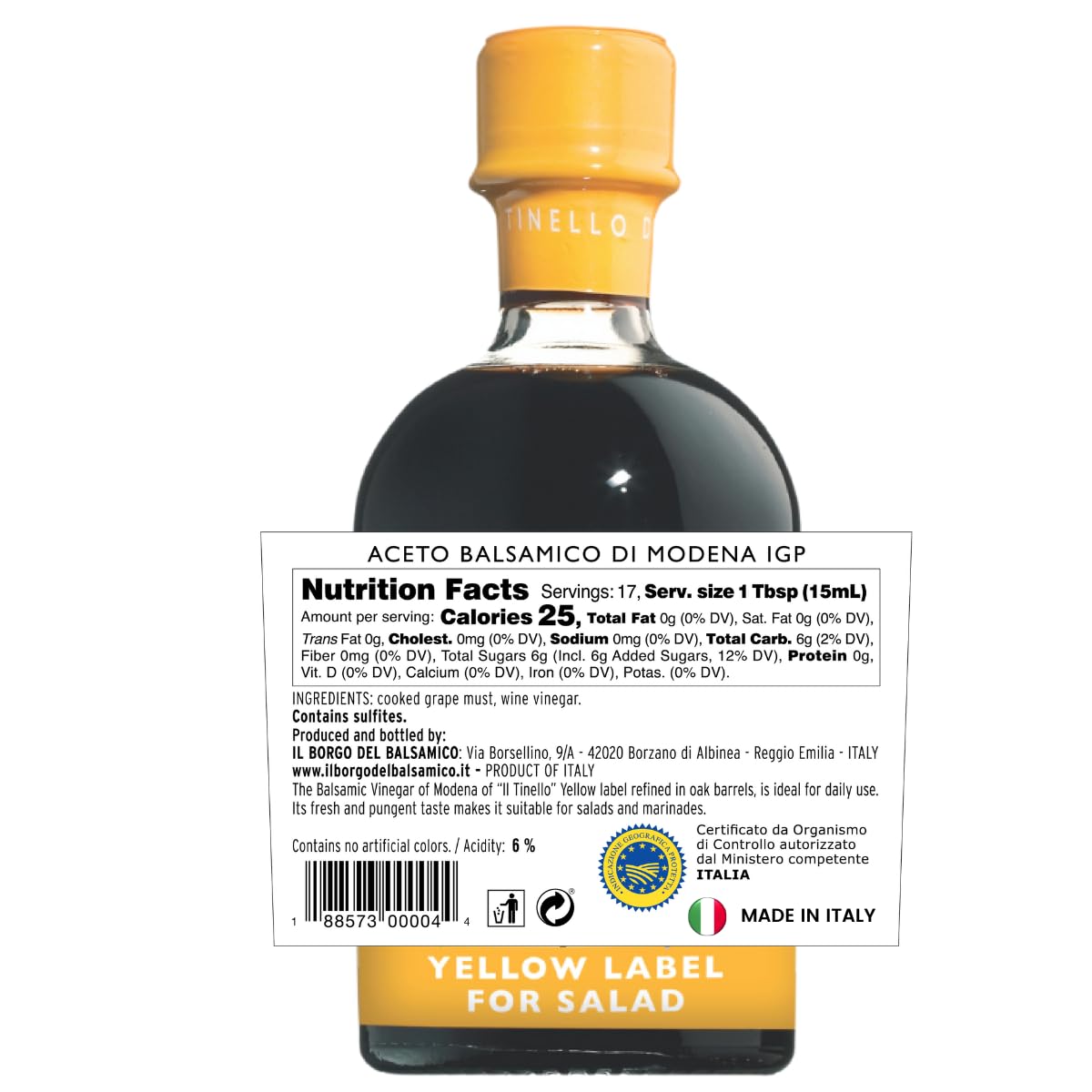 IL TINELLO, Aceto Balsamico di Modena IGP, Yellow Label, (8.5 fl oz) 250ml