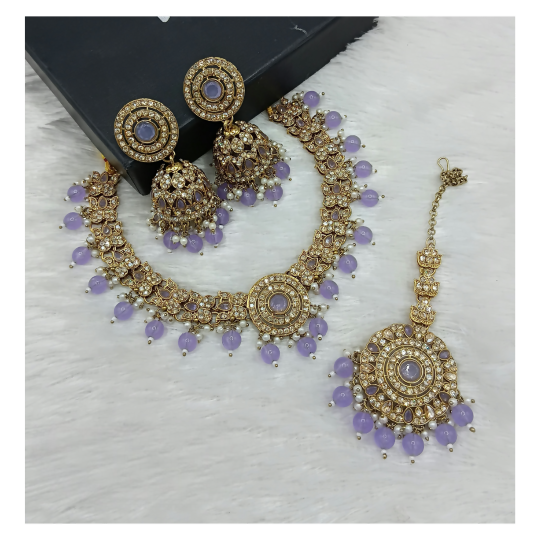 Joban Fashion Lavender Stone Work Necklace Set