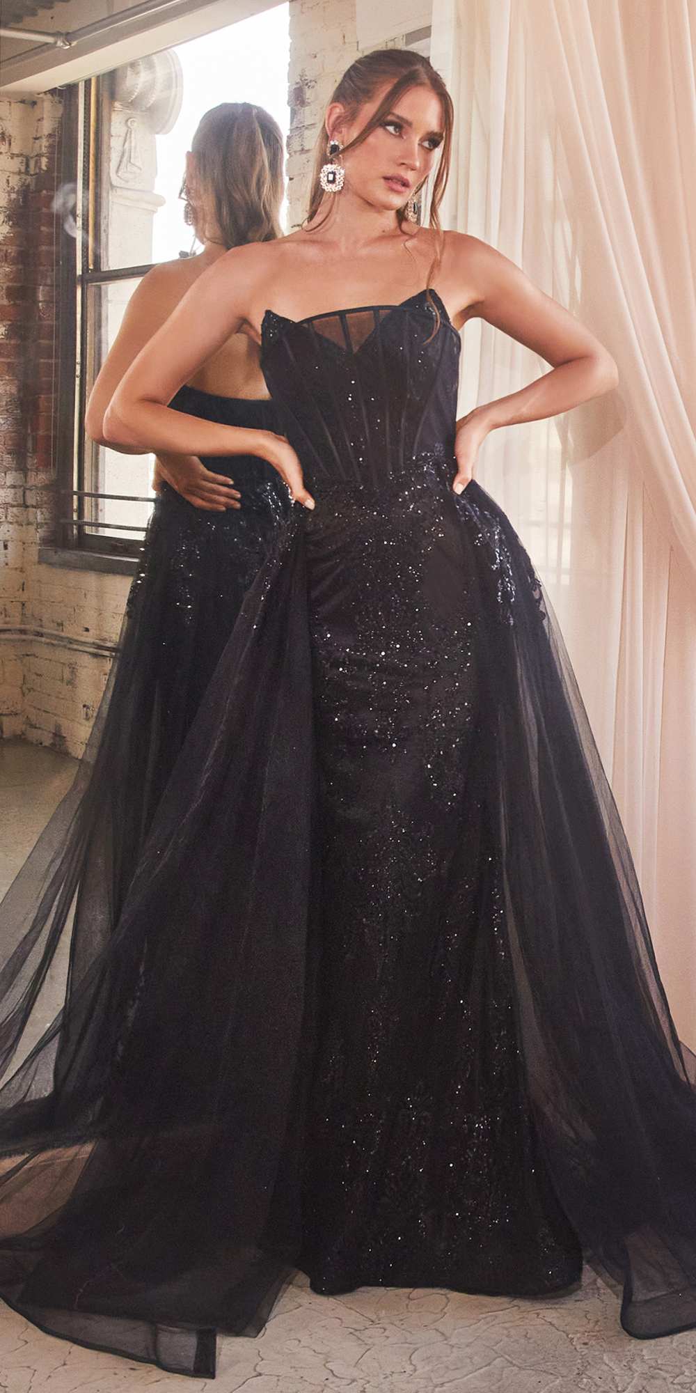 Ladivine J858 Long Strapless Glitter Mermaid Gown Removable Tulle Skirt by DiscountDressShop