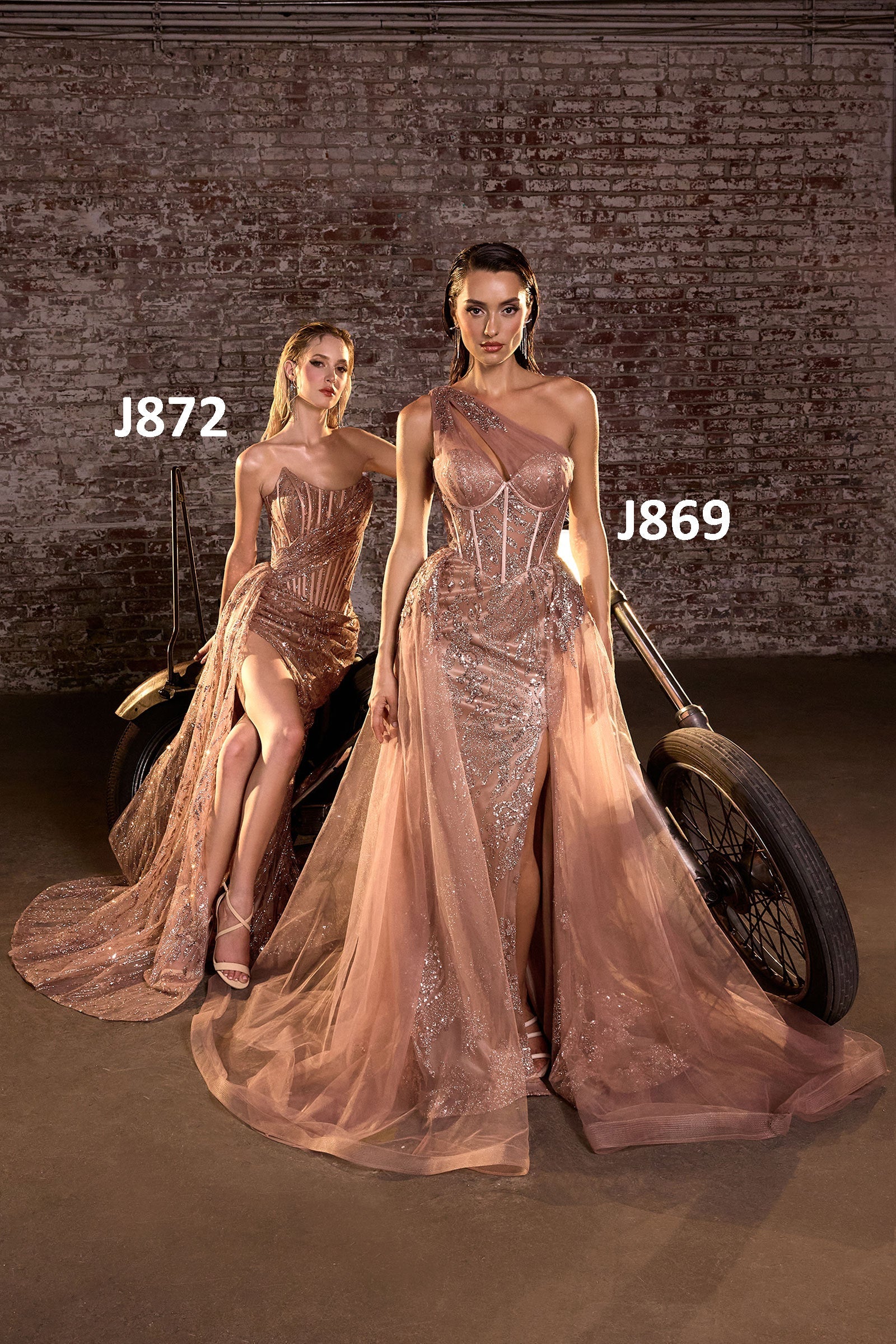 Ladivine J872 Long Strapless Glitter Embellished Leg Slit Evening Gown by DiscountDressShop
