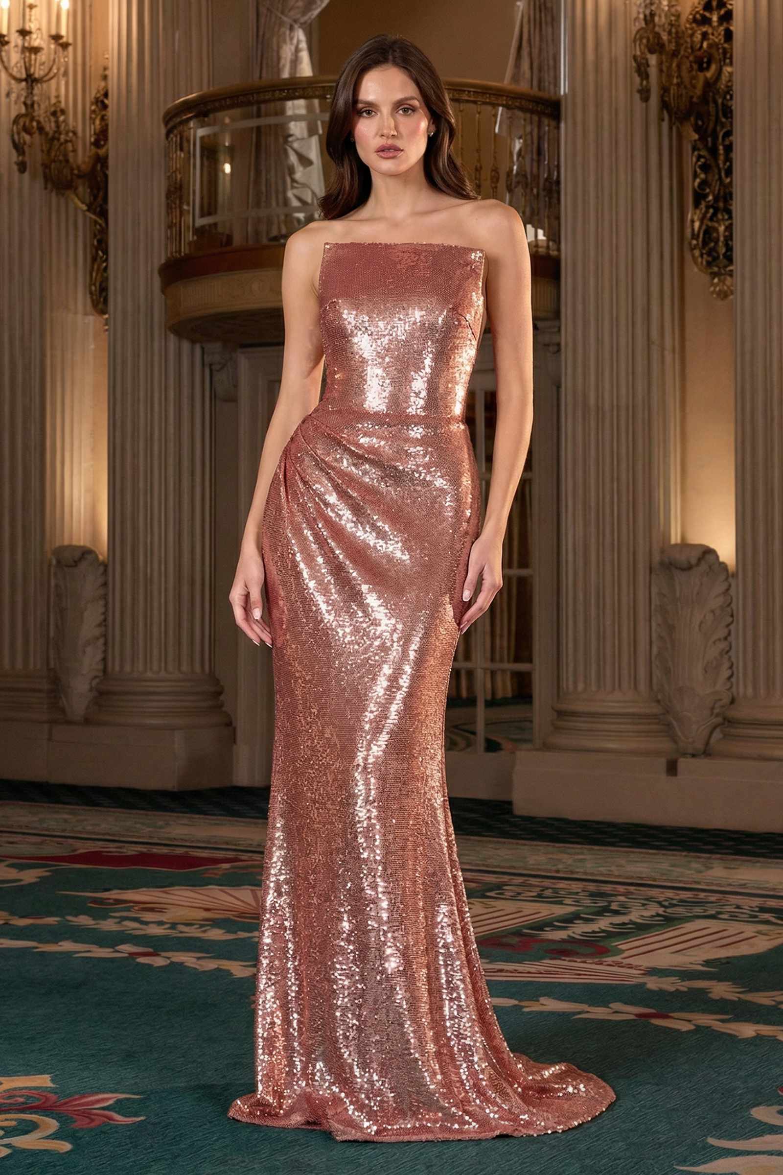 Ladivine J904 Strapless Sequin Fitted Gown Formal Evening Dress by DiscountDressShop