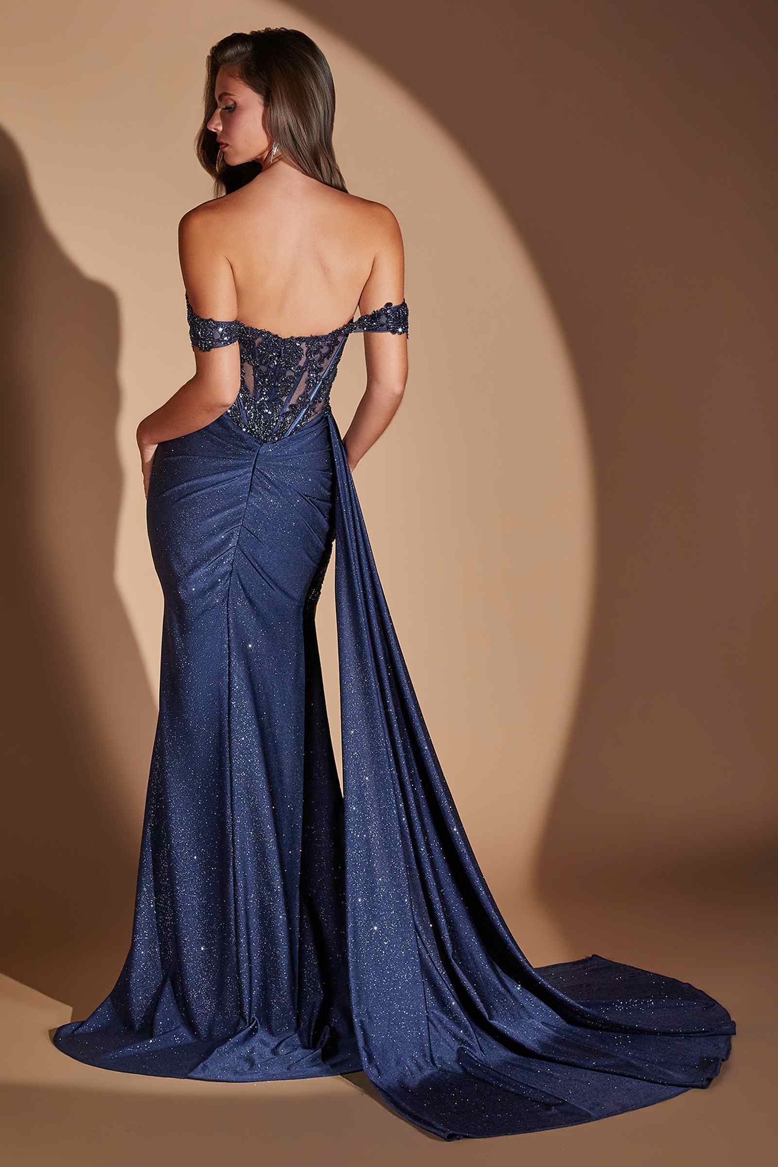 Ladivine J914 Off the Shoulder Fitted Side Sash Sweetheart Gown DestGlow