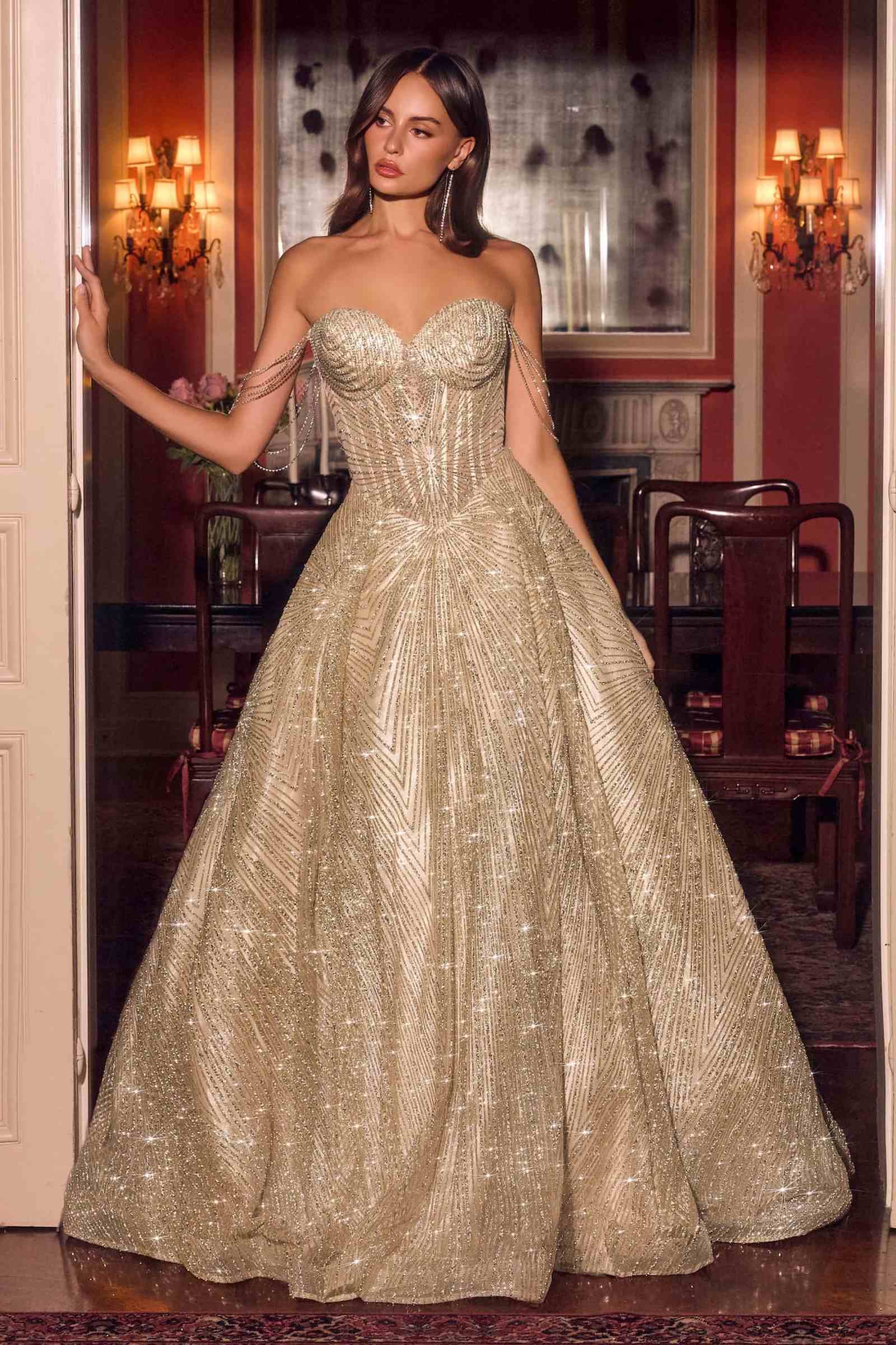 Ladivine J915 Shimmering Glitter Tulle Boned Corset Ball Gown DestGlow