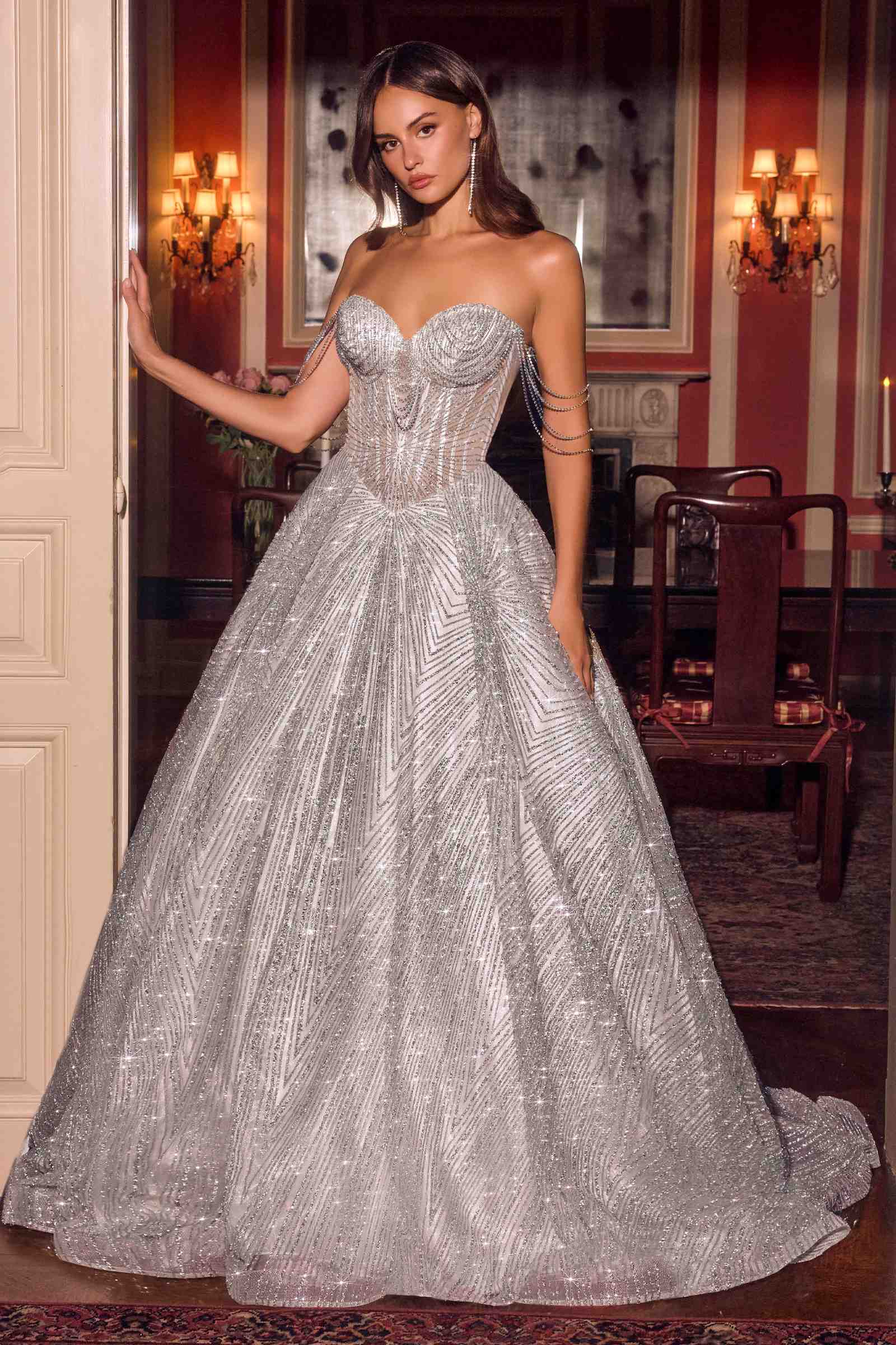 Ladivine J915 Shimmering Glitter Tulle Boned Corset Ball Gown DestGlow