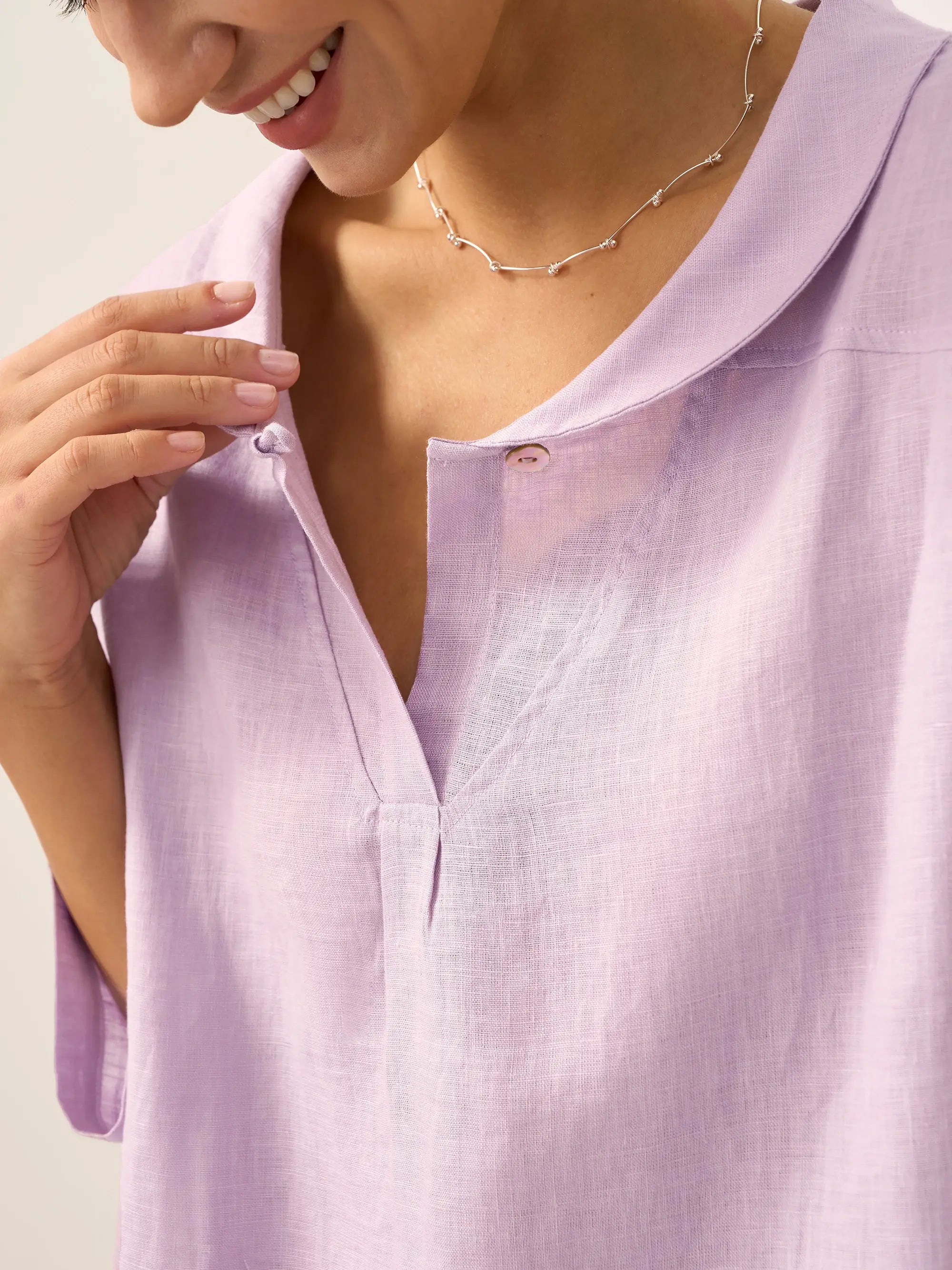 100% Linen Shawl V-Neck Half Sleeve Top JADE by LINTICO