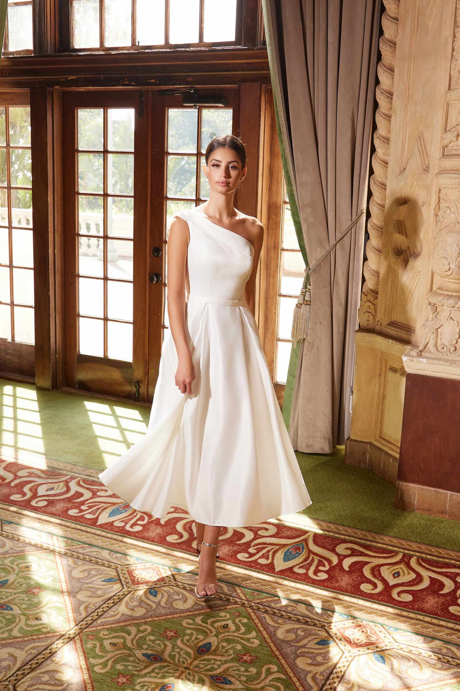 Nox Anabel JE931 One Shoulder Satin Tea Length Gown by DiscountDressShop