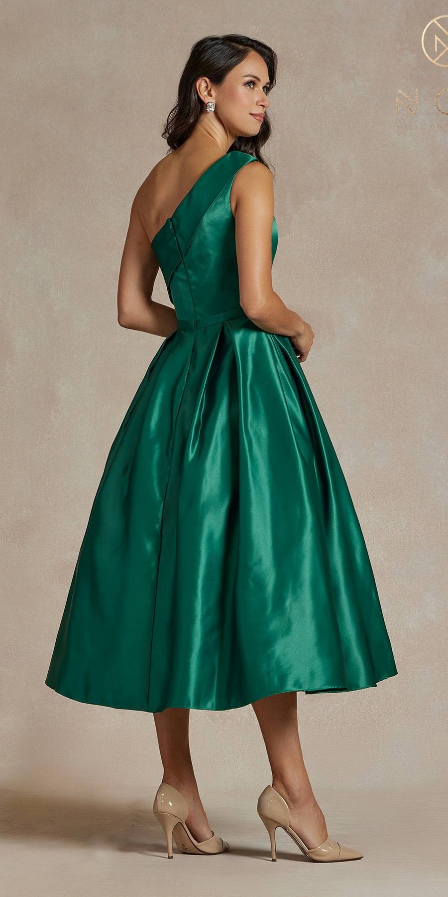 Nox Anabel JE931 One Shoulder Satin Tea Length Gown by DiscountDressShop