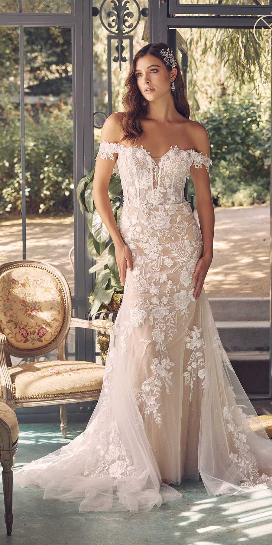 Nox Anabel JE974 Long Off Shoulder Fitted Embroidered Wedding Gown by DiscountDressShop