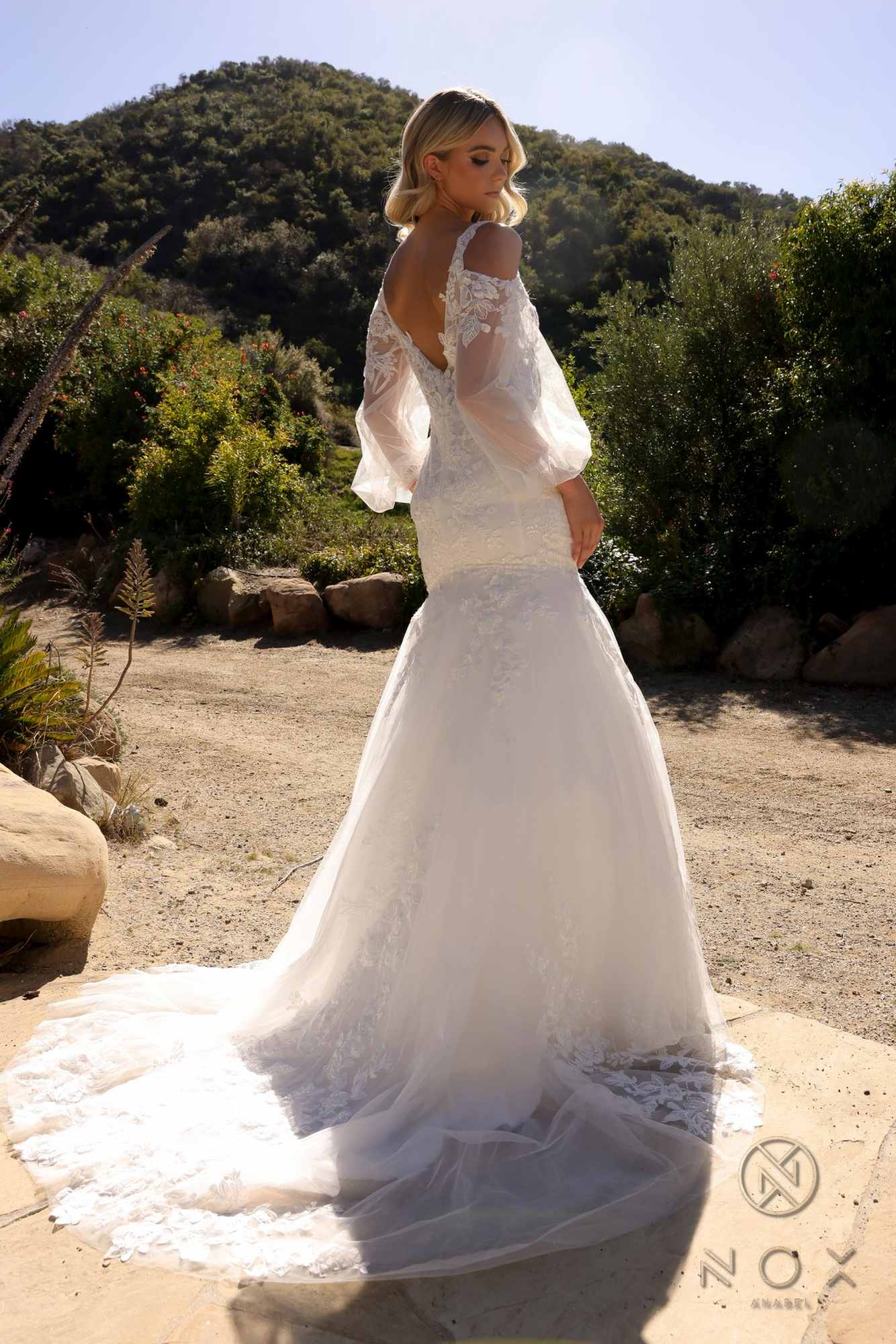 Nox Anabel JE983L Long Bell Sleeve Mermaid Bridal Gown by DiscountDressShop