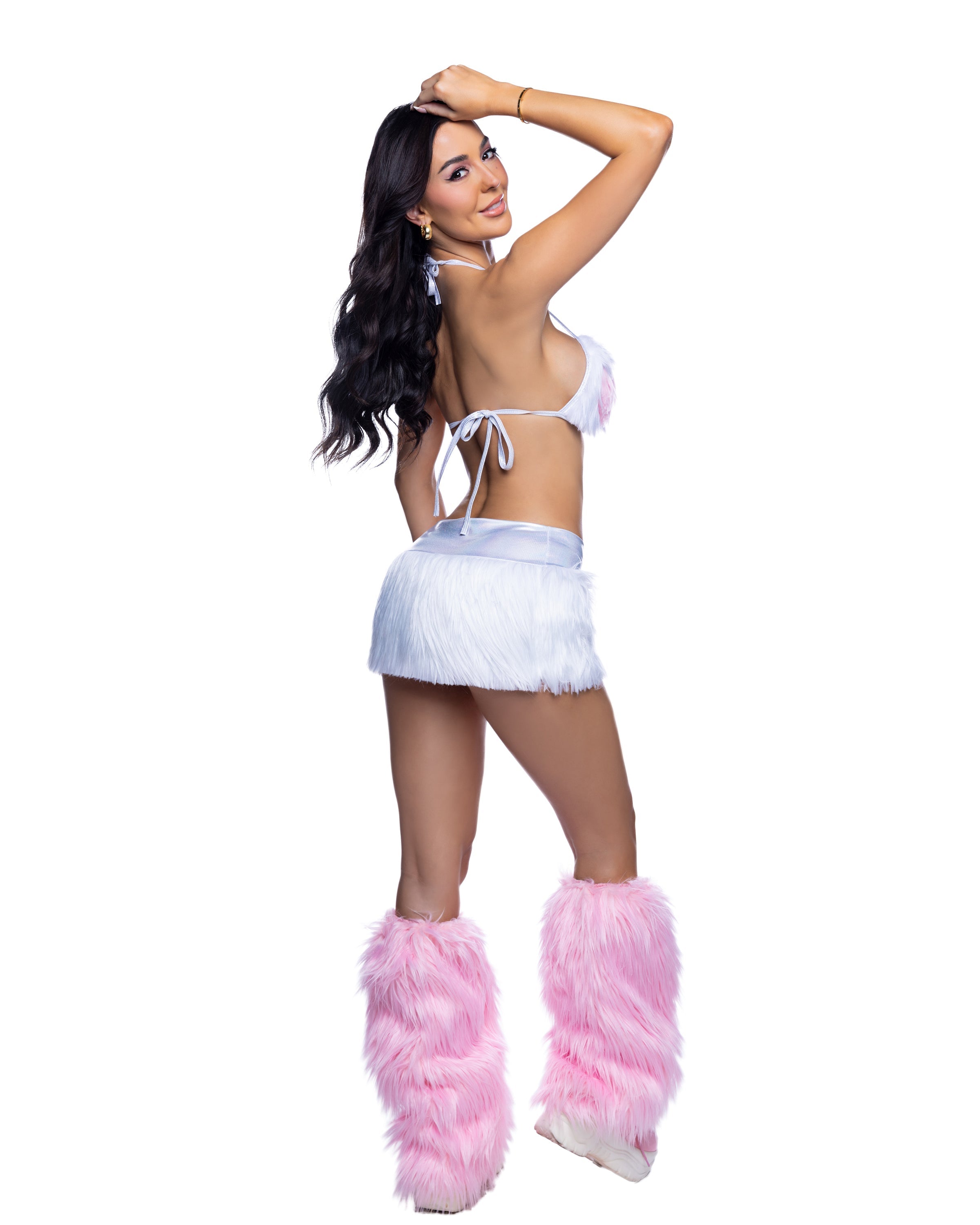 Faux Fur Heart Halter Top & Mini Skirt Rave Set DestGlow