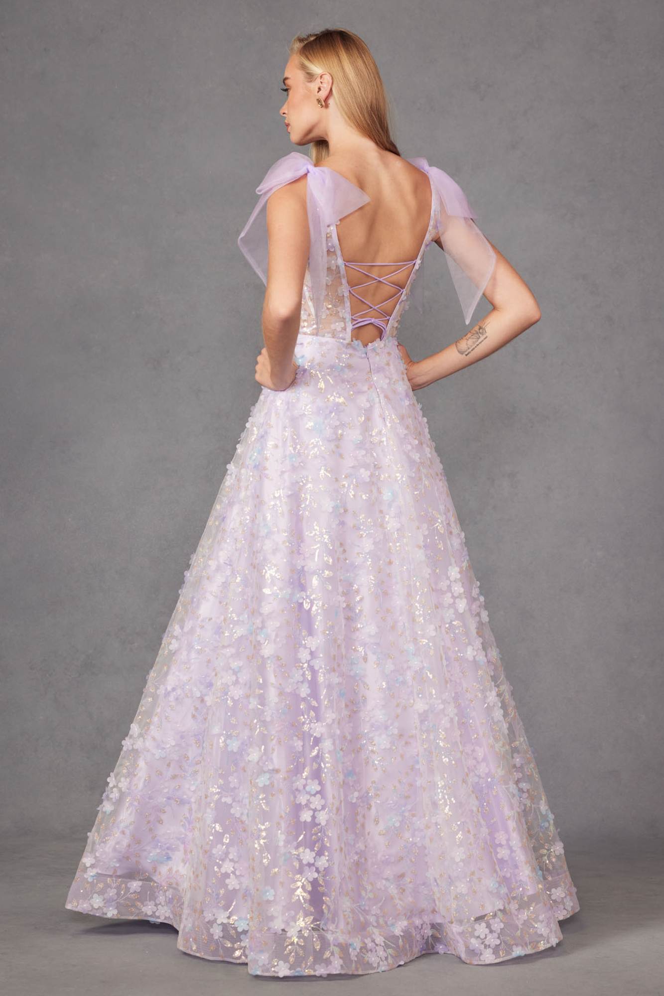 Juliet JT2439K Long 3D Floral Glitter Print Sleeveless A-line Gown by DiscountDressShop