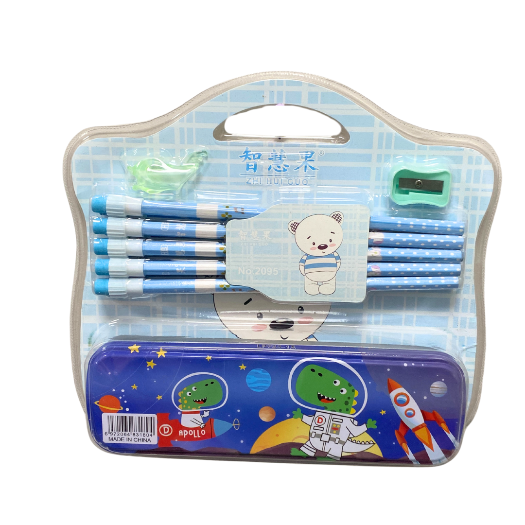ZHI HUI CUO Juego con Cartuchera Metálica Azul Dino (12 Piezas) DestGlow