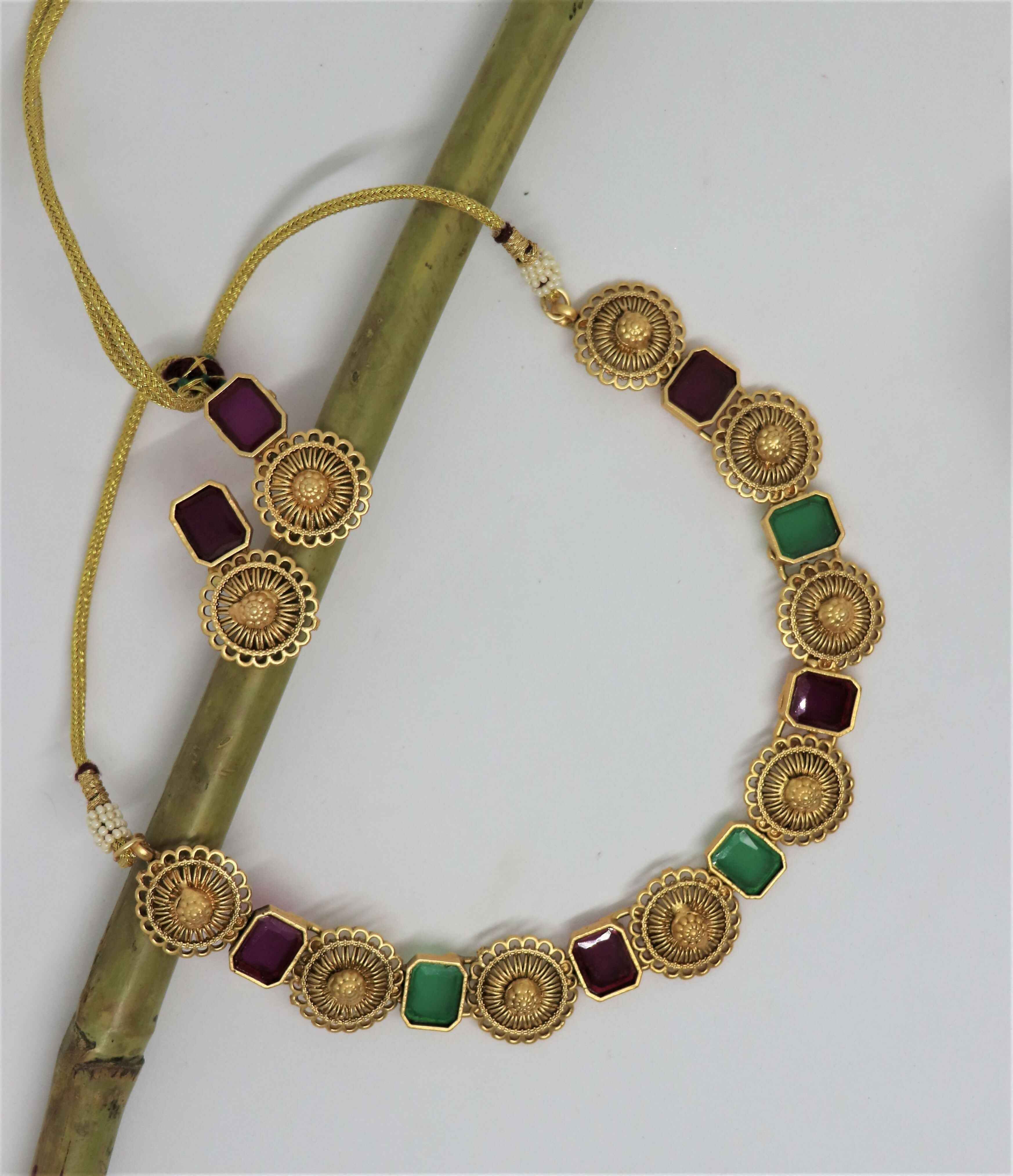 Joban Fashion Maroon & Green Pure Brass With Rajwadi Polish Necklace Set