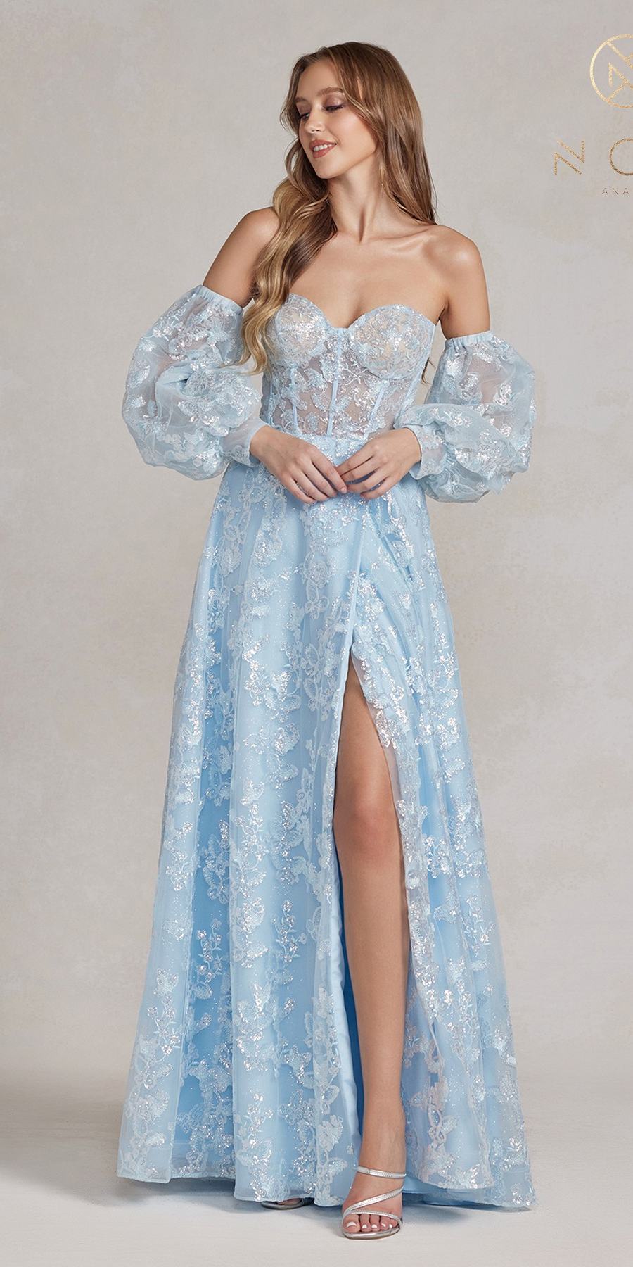Nox Anabel K1155 Floor Length Butterfly Puff Sleeve Gown by DiscountDressShop