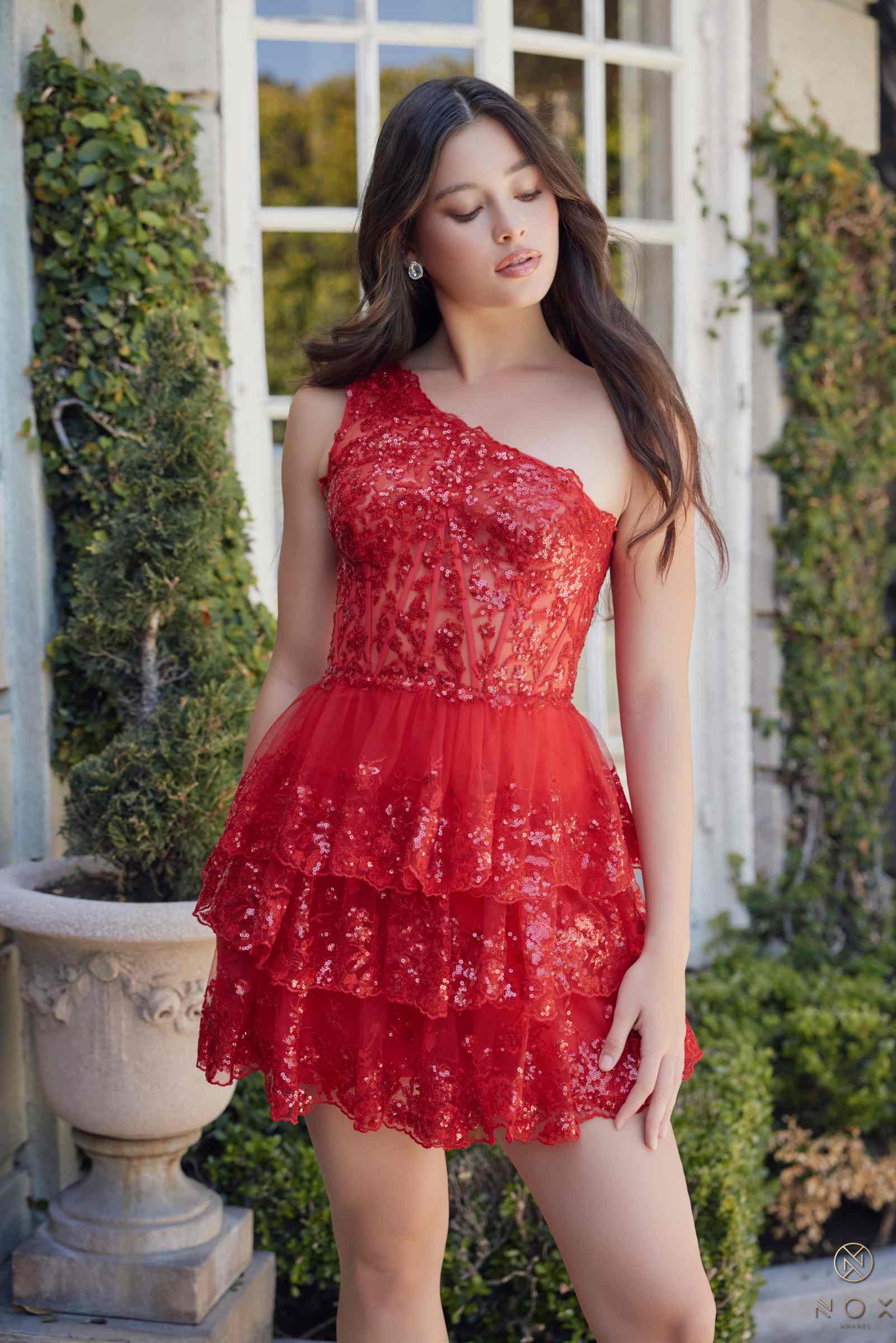 Nox Anabel K855 One Shoulder A-Line Embellished Homecoming Dress by DiscountDressShop