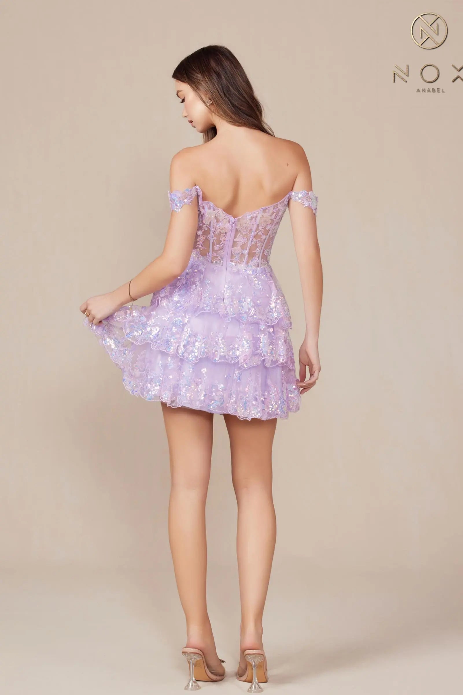 Nox Anabel K856 Short Off the Shoulder A-Line Tiered Skirt Dress by DiscountDressShop