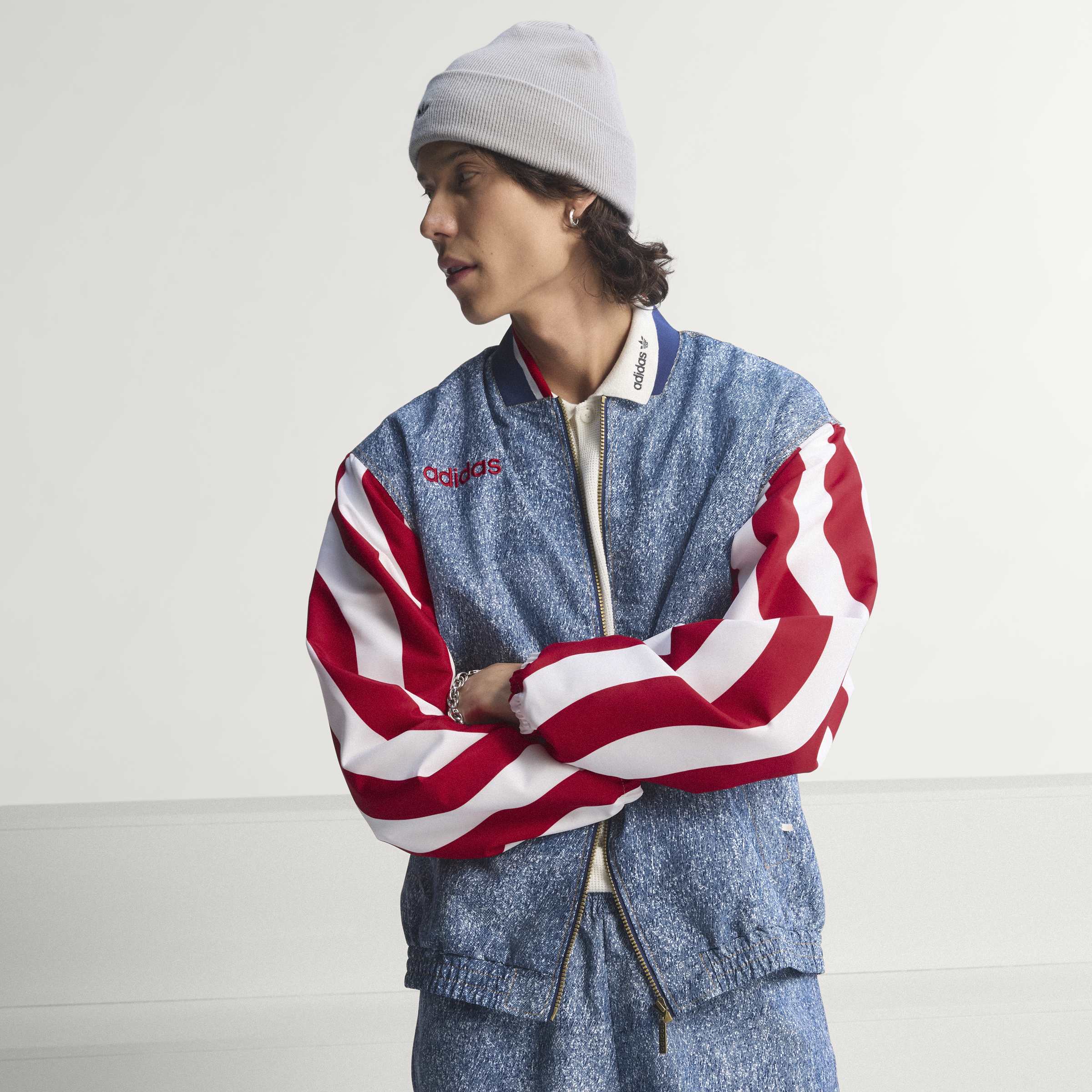 Adidas Mens Denim Graphic Track Jacket - Blue by Denim Exchange