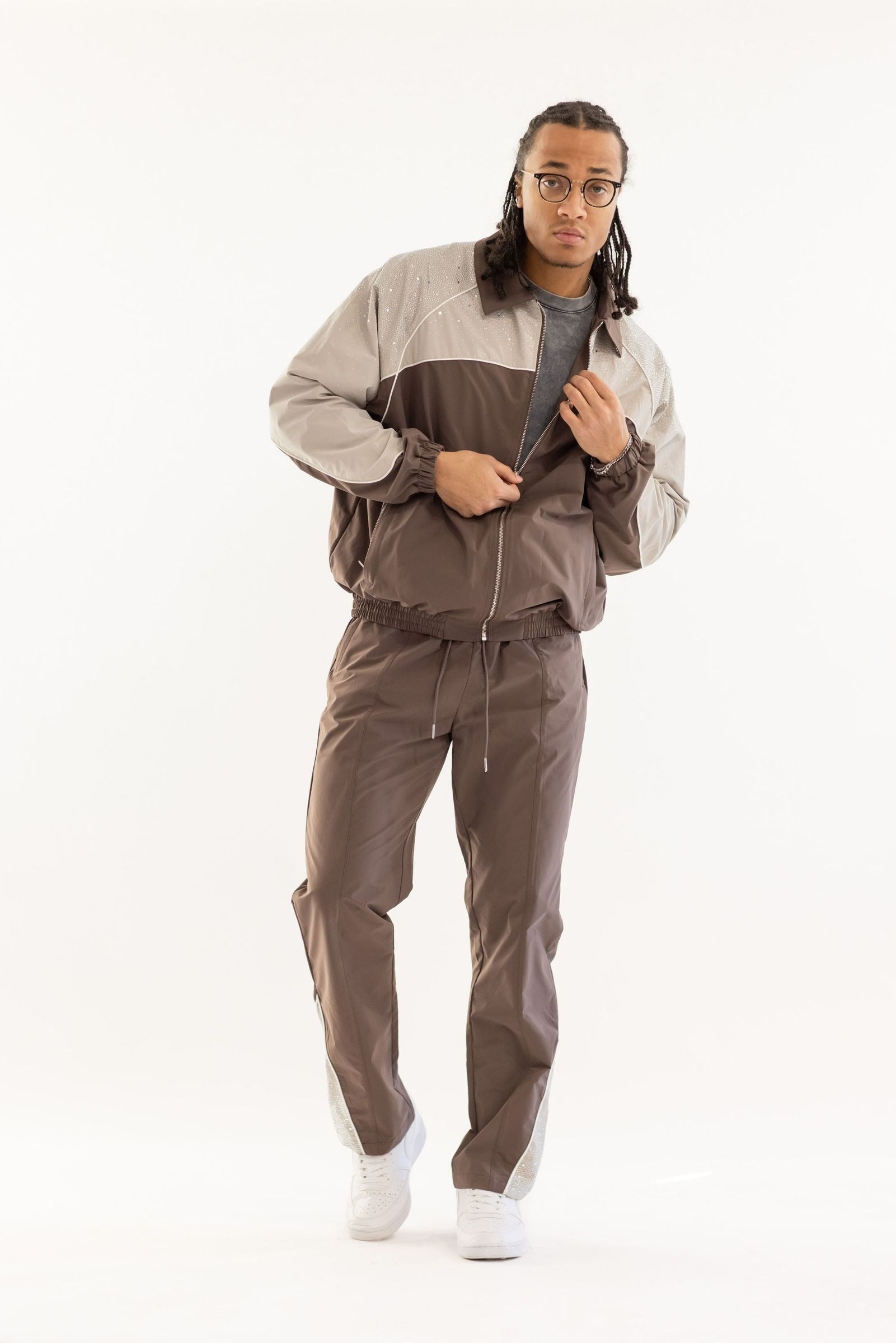 Kindred Rhinestone Track Suit - Brown/Khaki by Denim Exchange