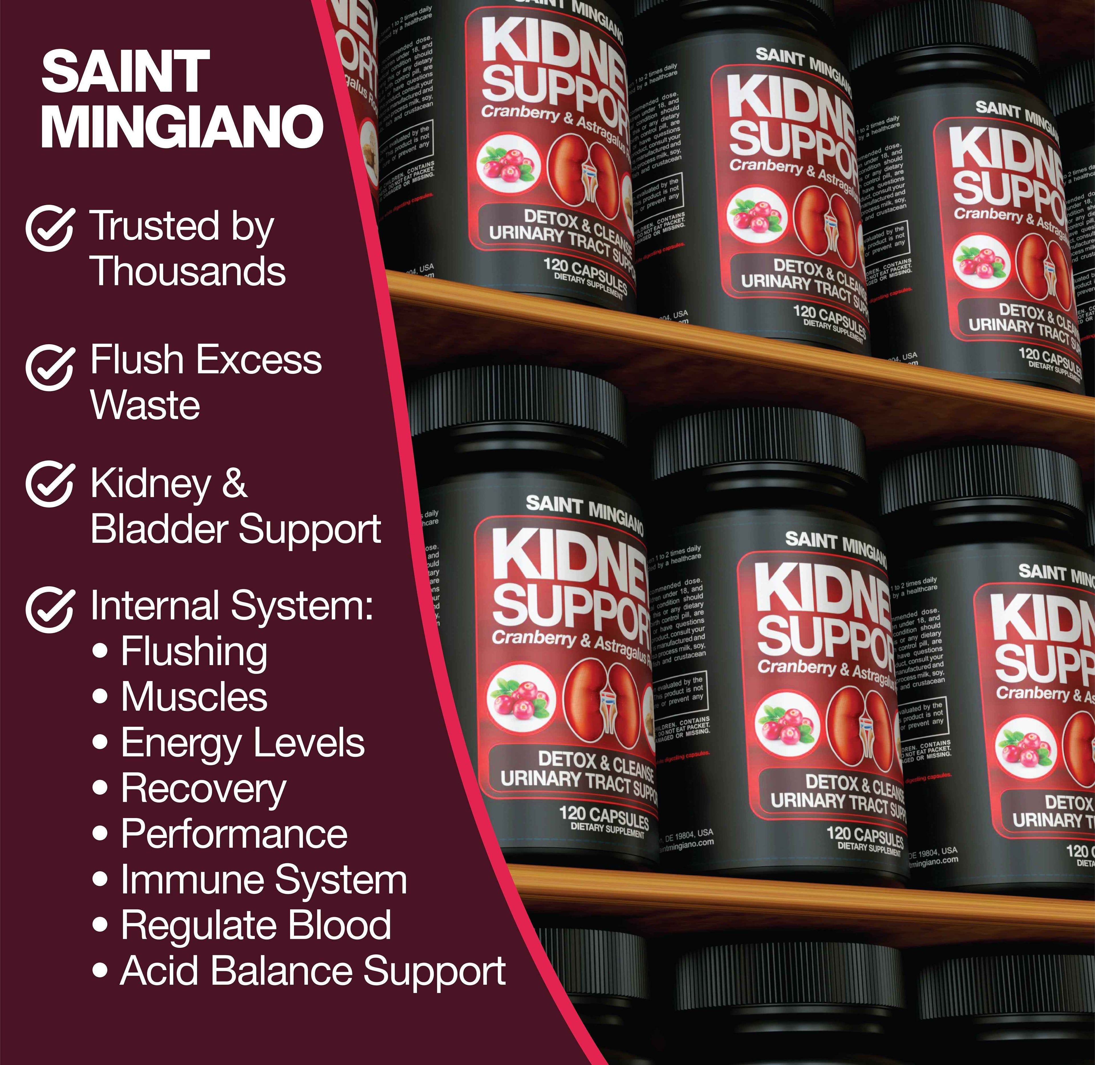 Kidney Support Cleanse Detox & Repair -120 Capsules - Cranberry & Astragalus Root Pills by Saint Mingiano - Supplements & Wellness Dedicated to Holistic Health