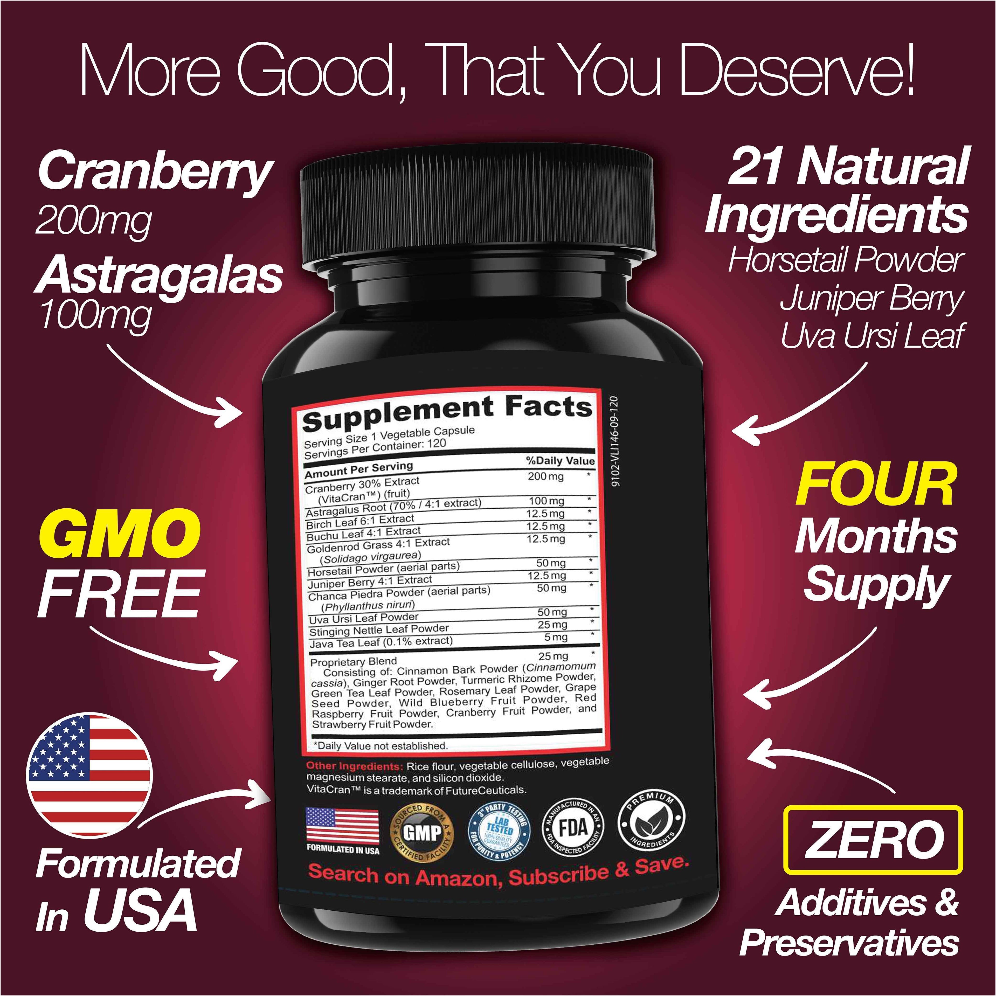 Kidney Support Cleanse Detox & Repair -120 Capsules - Cranberry & Astragalus Root Pills