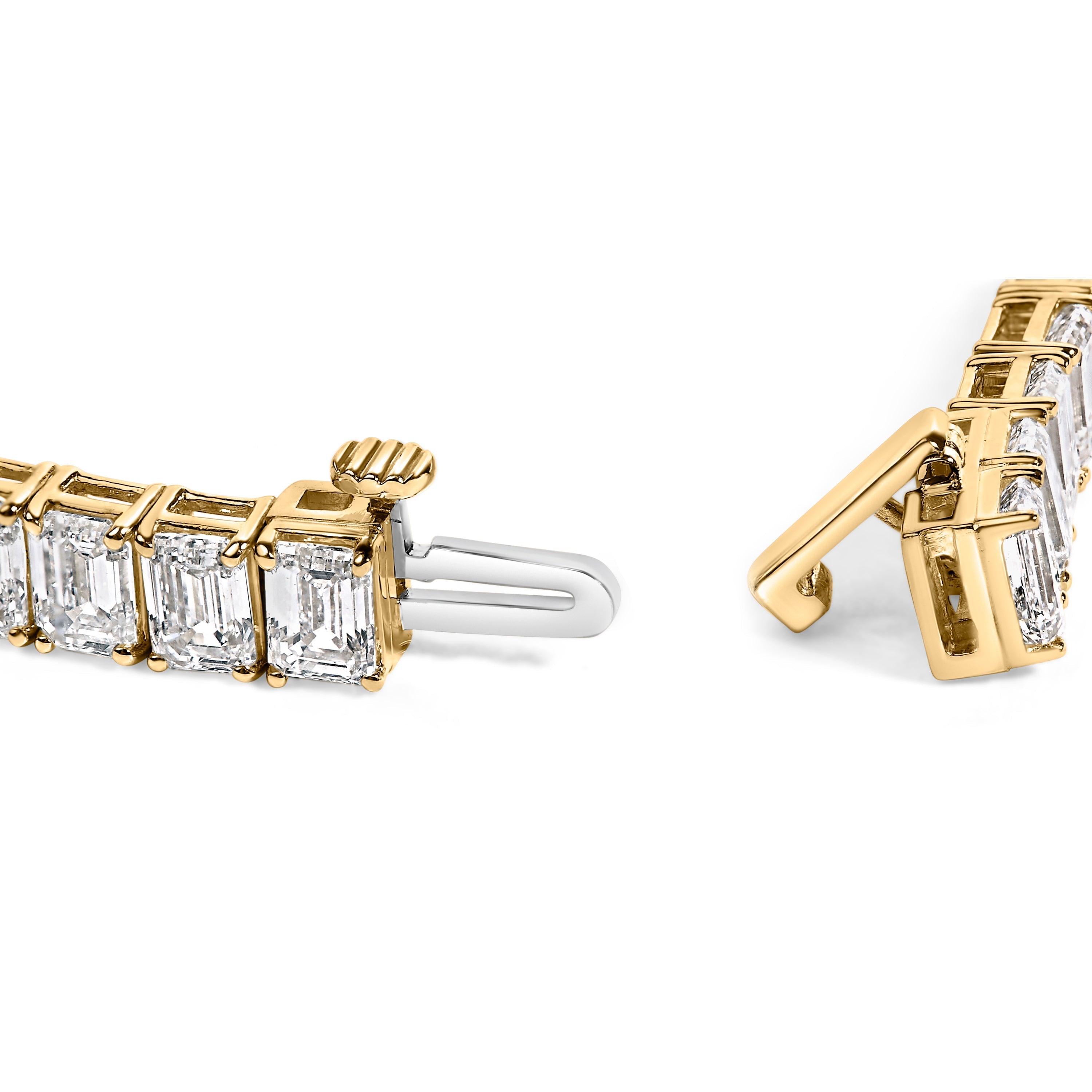 IGI Certified 14K Yellow Gold 18 1/2 Cttw Emerald Cut Lab Grown Diamond Tennis Bracelet DestGlow