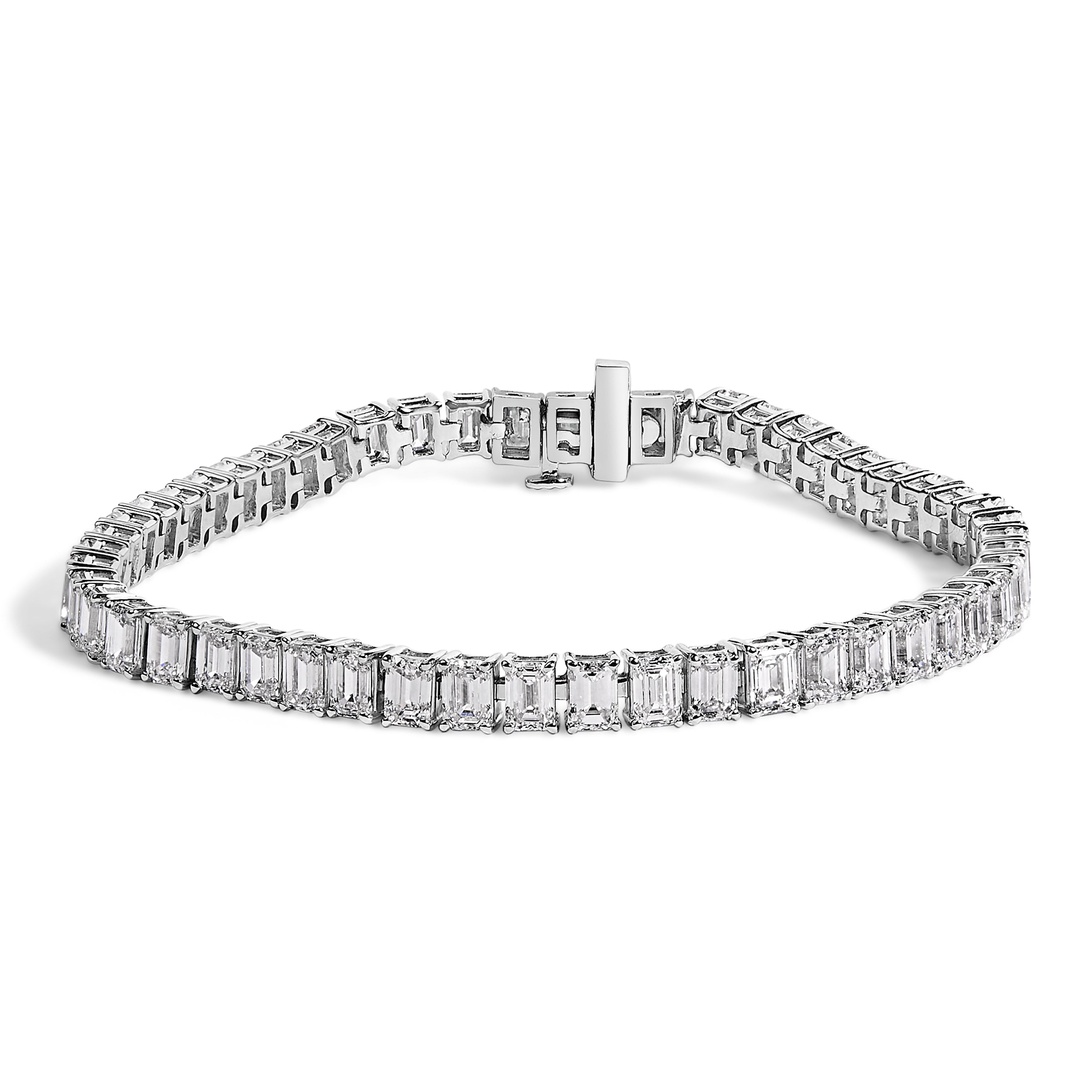 IGI Certified 14K White Gold 10.0 Cttw Emerald Cut Lab Grown Diamond Tennis Bracelet DestGlow