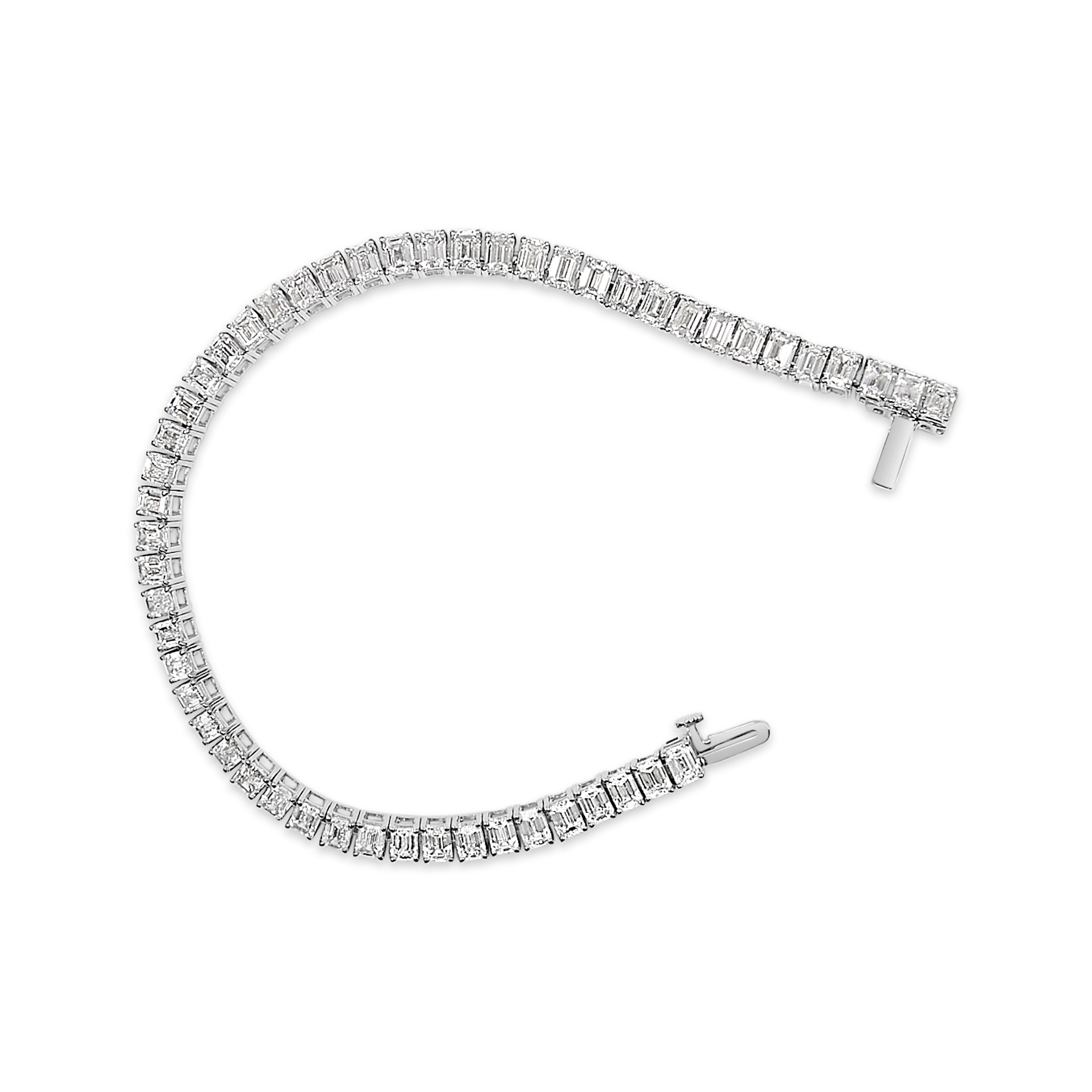 IGI Certified 14K White Gold 10.0 Cttw Emerald Cut Lab Grown Diamond Tennis Bracelet DestGlow